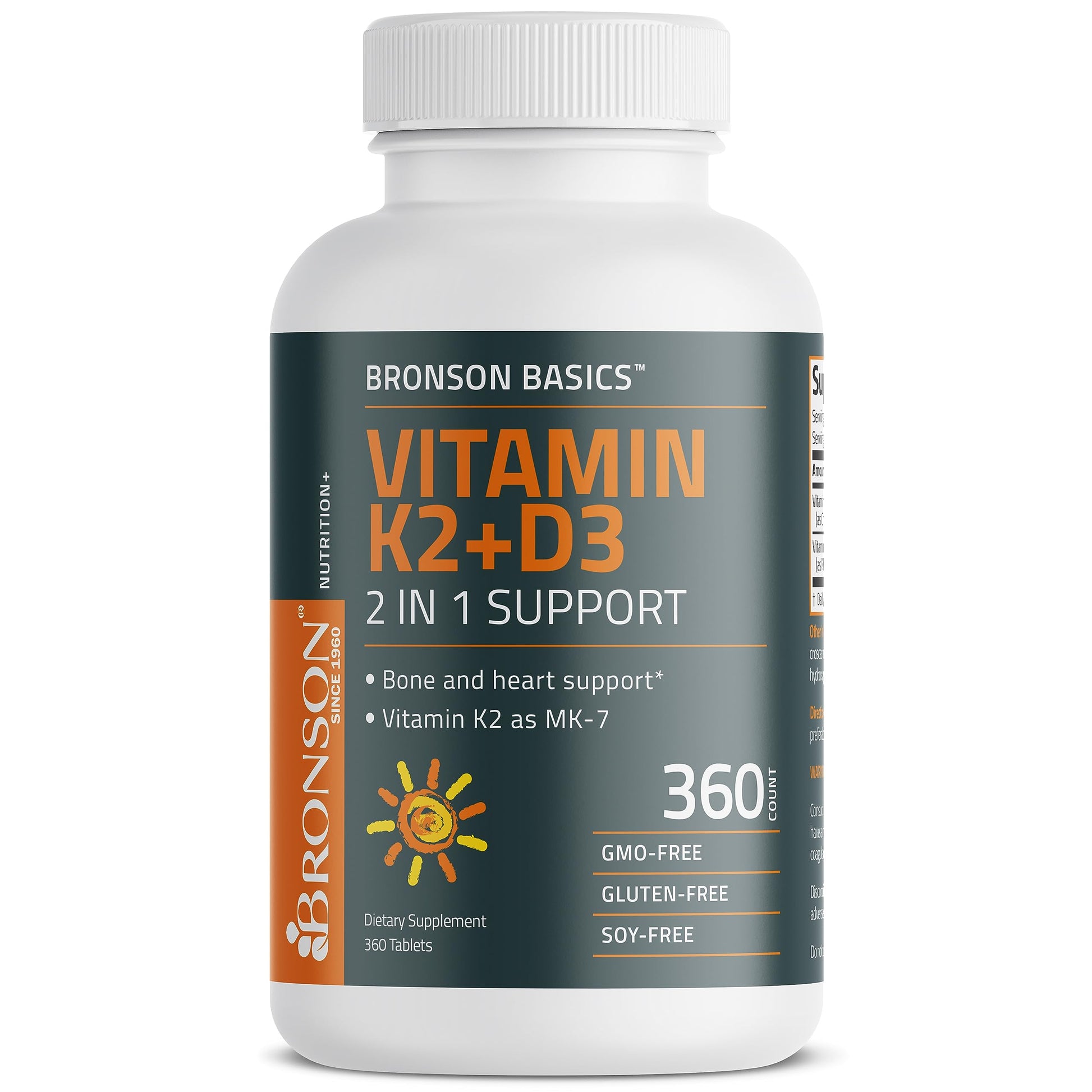Bronson Basics Vitamin K2 D3 (MK7) Supplement Non-GMO Formula 5000IU (125 mcg) Bronson Au supplements