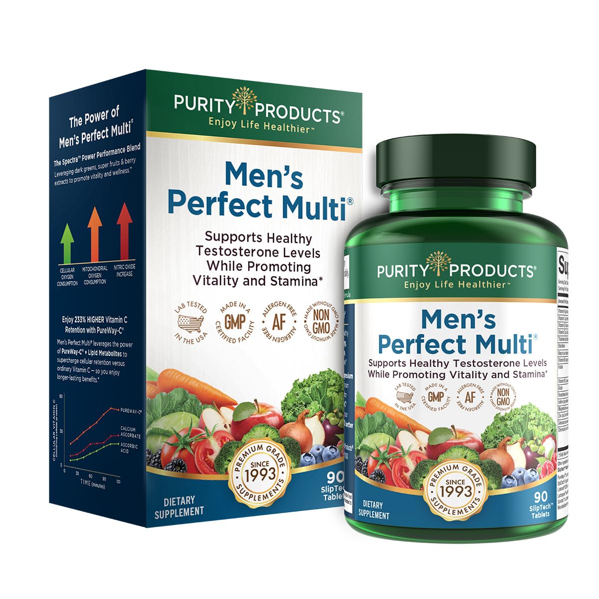 Purity Products Men's Perfect Multi from Vitamins, Minerals and Phytonutrients - Promotes Energy, Vitality and Stamina - Easy to Swallow - 90 Tablets Purity Products Au supplements