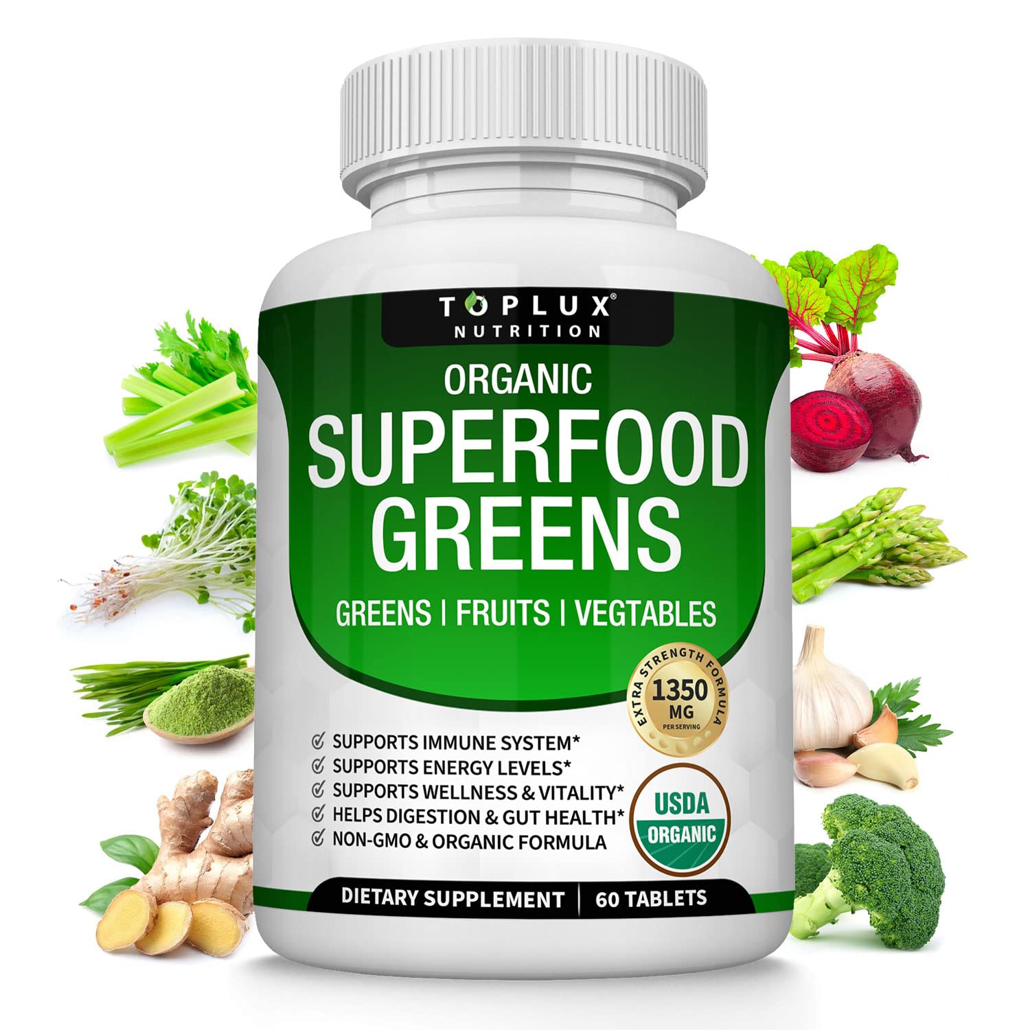 Organic Super Greens Capsules Superfood Fruit Veggie Supplement - 28 Powerful Natural Toplux Au supplements