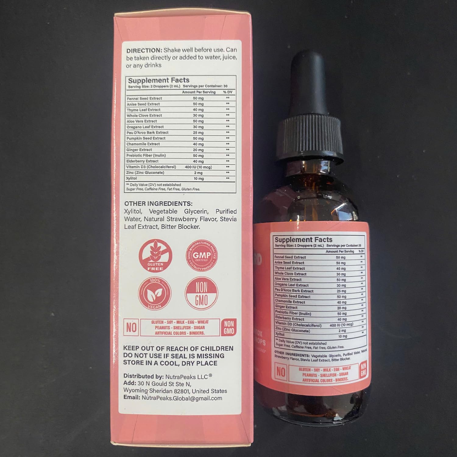 NutraPeaks Kids Liquid Botanical Drops – Natural Blend with Prebiotics, Chamomile, Ginger & Elderberry – Sugar-Free, Alcohol-Free, Non-GMO – 2 fl oz NutraPeaks Au supplements