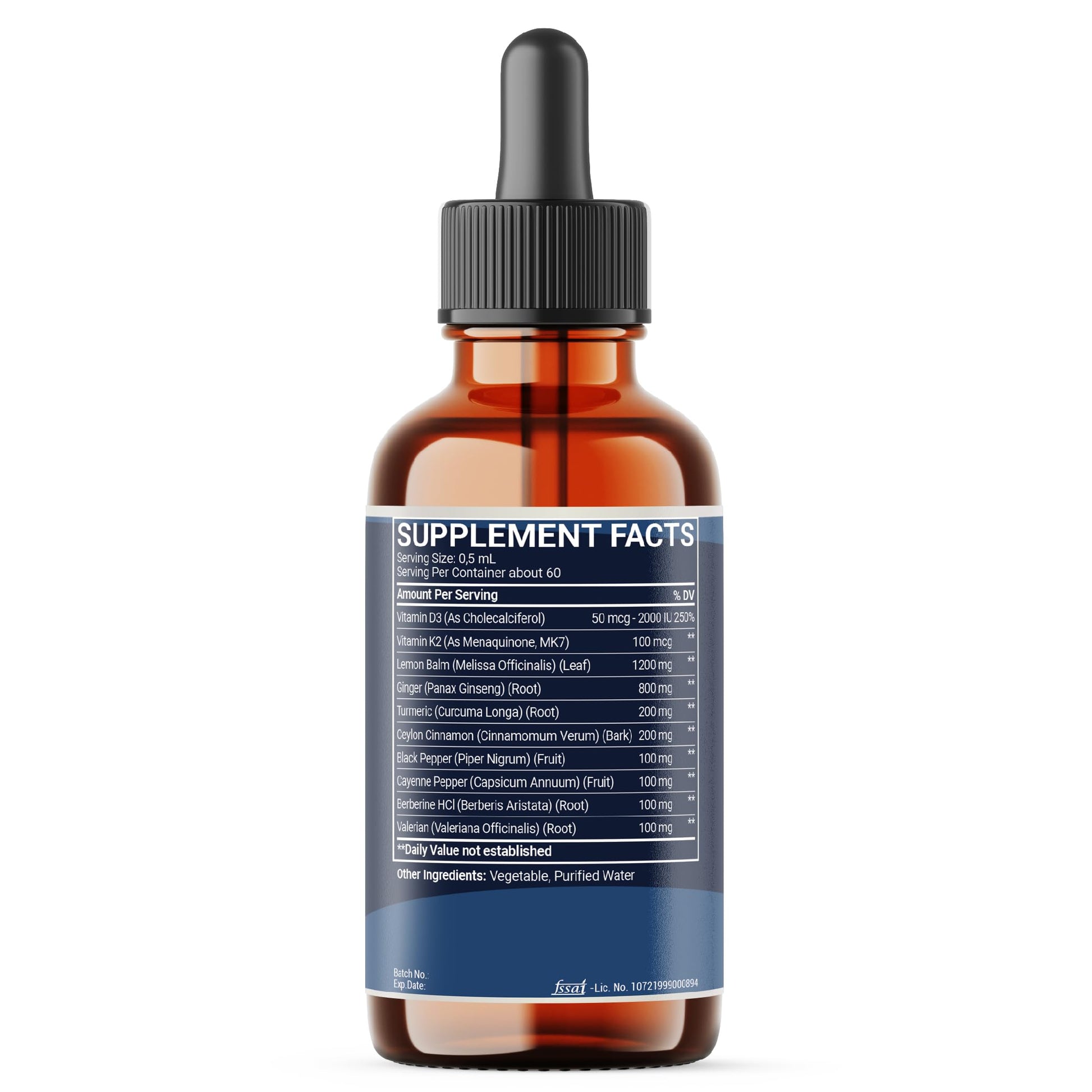 10in1 Lemon Balm Liquid Drops Blend Includes Vitamin D3, Vitamin K2, Lemon Balm, Ginger, Turmeric, Ceylon Cinnamon, Black Pepper, Cayenne Pepper, Berberine, Valerian Root - 1 FL Oz - 2 Month Supply Mecisco Au supplements