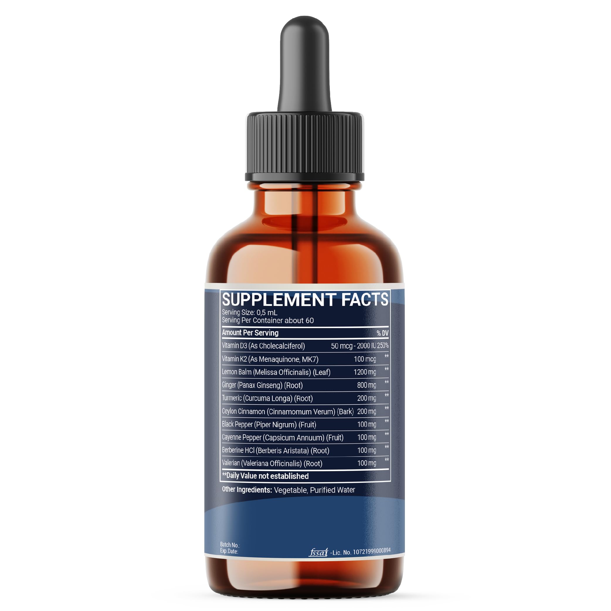 10in1 Lemon Balm Liquid Drops Blend Includes Vitamin D3, Vitamin K2, Lemon Balm, Ginger, Turmeric, Ceylon Cinnamon, Black Pepper, Cayenne Pepper, Berberine, Valerian Root - 1 FL Oz - 2 Month Supply Mecisco Au supplements