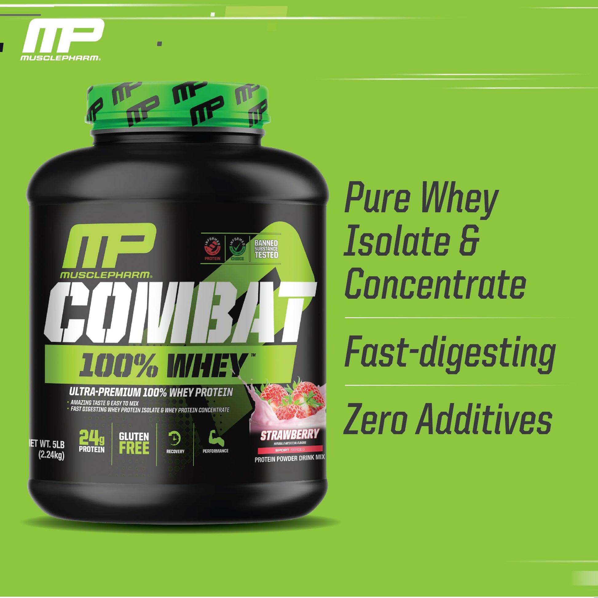 MusclePharm Combat 100% Whey Protein Powder, Strawberry Cream Flavor Muscle Pharm Au supplements