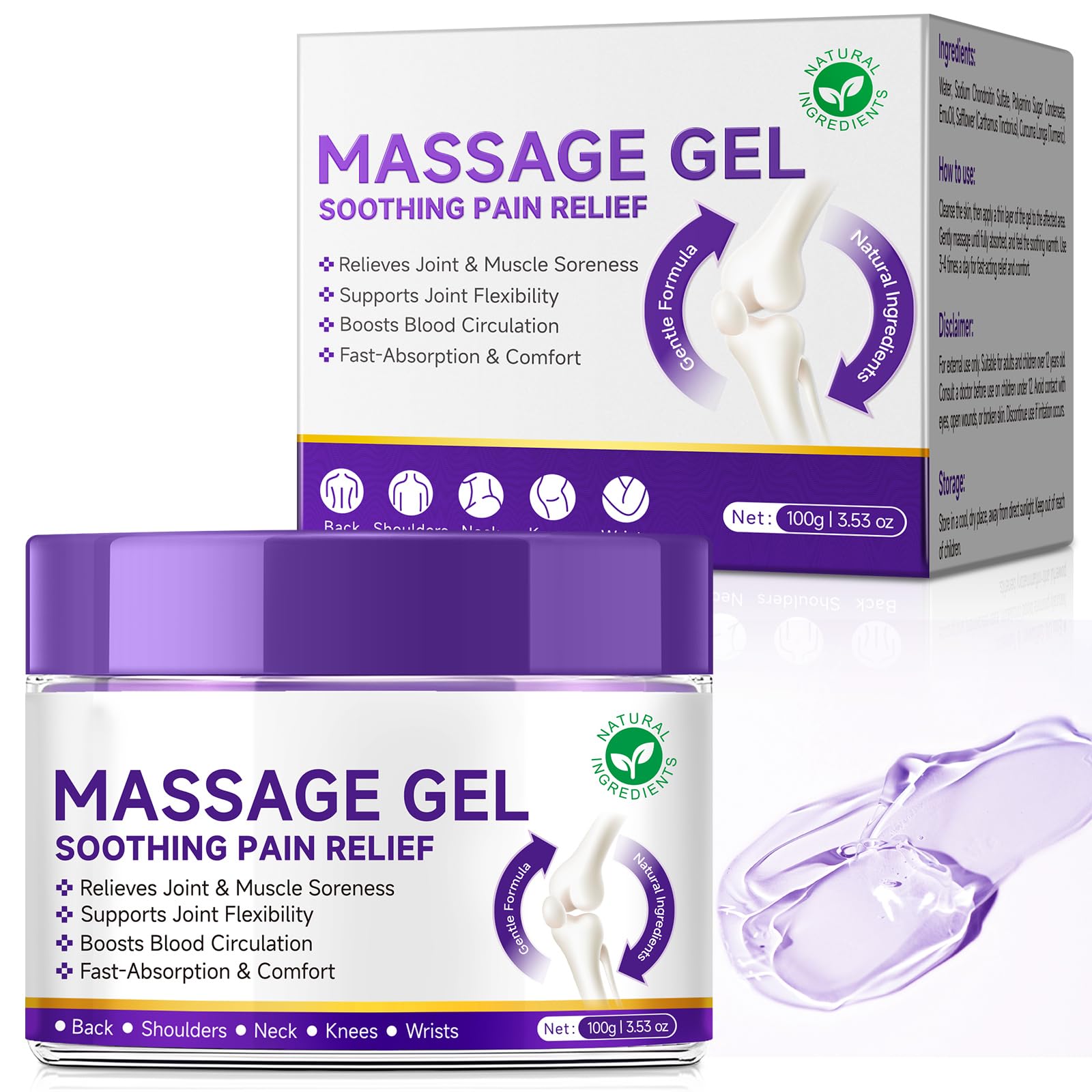Joint Massage Purple Gel, Soothing Massage Cream for Joint Activities, Muscle, Knees, Lumbar, Neck, Back, Hands/Feet, Light-Weight & Easliy Spread for Post-Workout, Long-time Sitting|3.53Oz chenyayun Au supplements