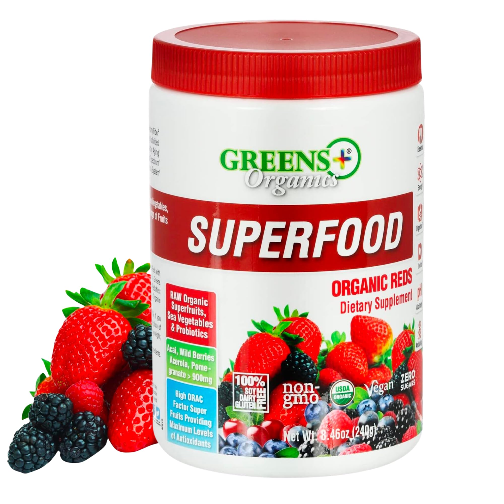 Greens+ Organic Reds Superfood Powder Camu Camu Dietary 400mg Vitamin C SuperFruit Supplement 120 Capsules, 100% Natural, Vitamins & Minerals, Vegan, Soy/Dairy/Gluten Free Greens+ Au supplements