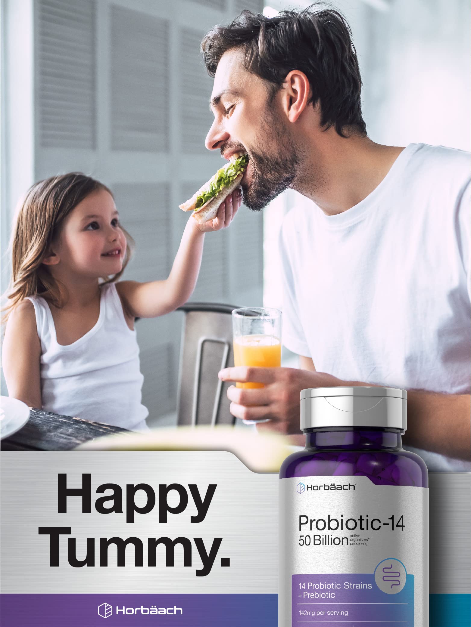 Horbäach Probiotics with Prebiotics | 60 Capsules | 50 Billion Active Organisms | Non-GMO Horbäach Au supplements