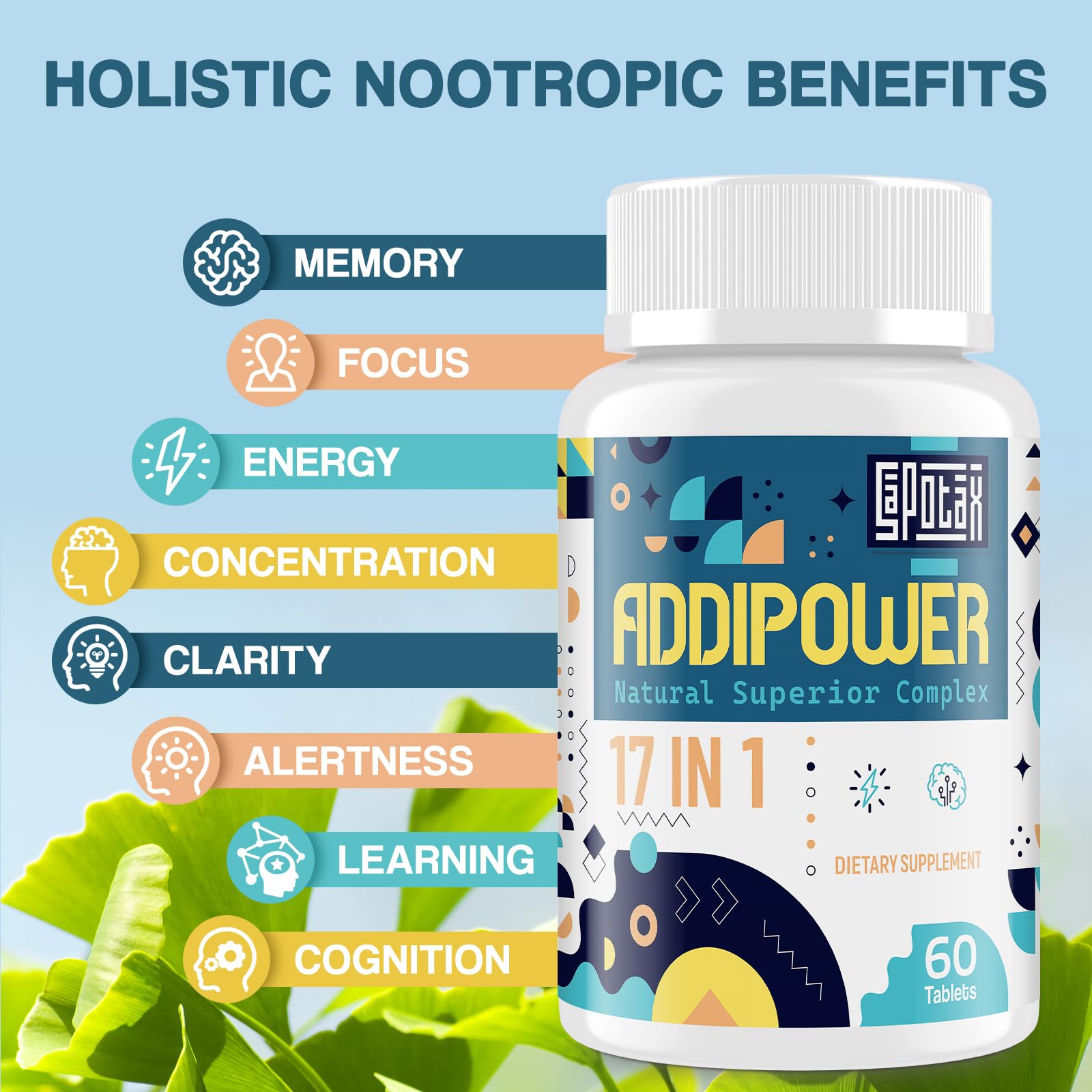 17-in-1 Brain Supplement for Memory and Focus | Nootropic Brain Supplement for Mental Clarity, Concentration, Alertness | Natural Nootropics with Herbal Extracts, Vitamins & Amino Acids (60 Tablets) Sapotax Au supplements