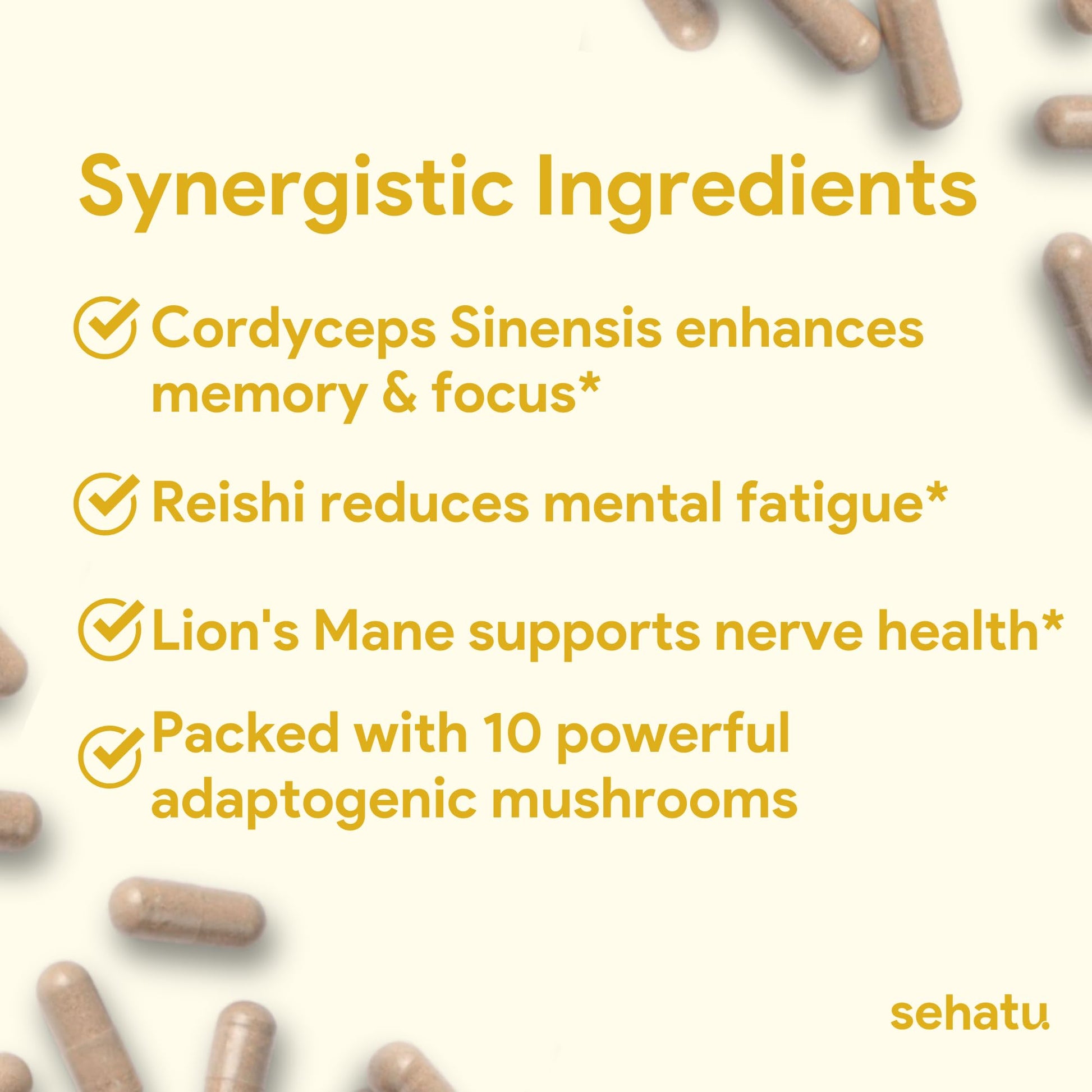 SEHATU Clarity Plus Cognitive Wellness Supplement | Packed with 10 Powerful Adaptogenic Mushrooms | Clear Brain Fog and Support Mental Clarity | 60 Count | 30 Day Supply SEHATU Au supplements