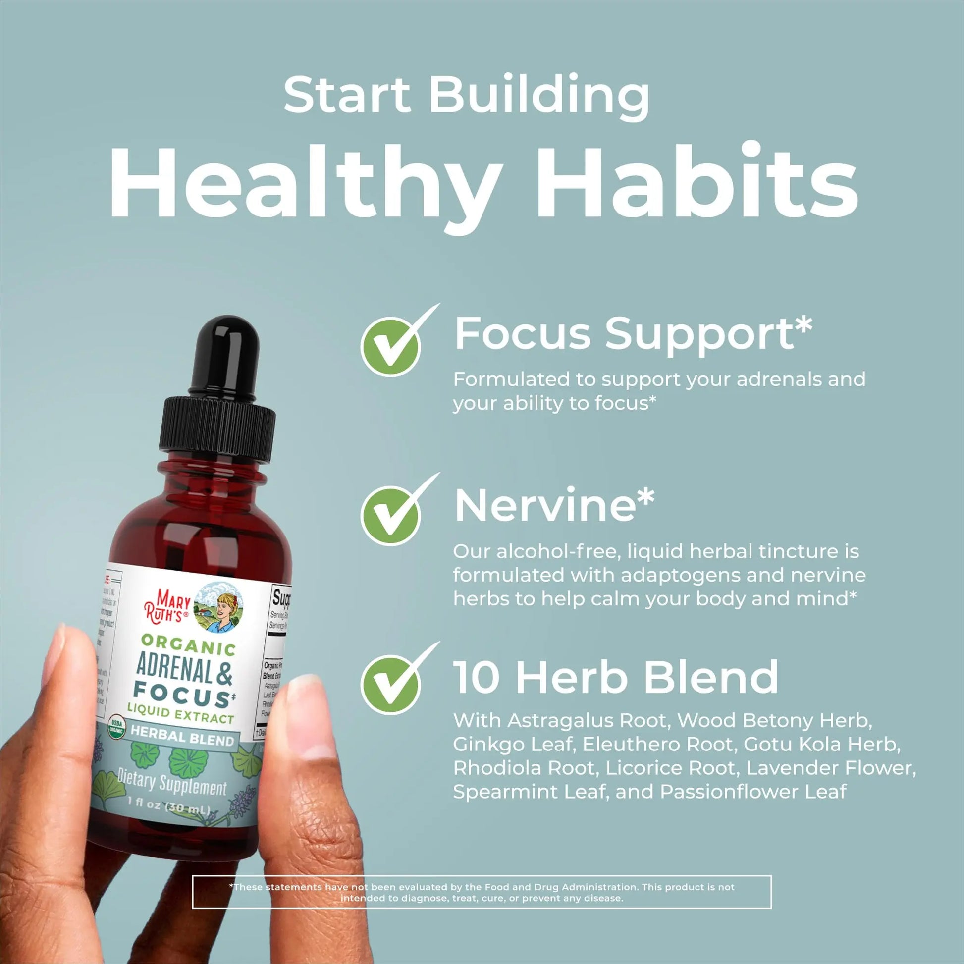 MaryRuth Organics - USDA Organic Brain Nootropic Supplement for Adults with Ginkgo Biloba & Astragalus | Focus & Adrenal Support | Brain & Memory Drops | Vegan | Non-GMO | Gluten Free | 30 Servings MARYRUTH'S Au supplements