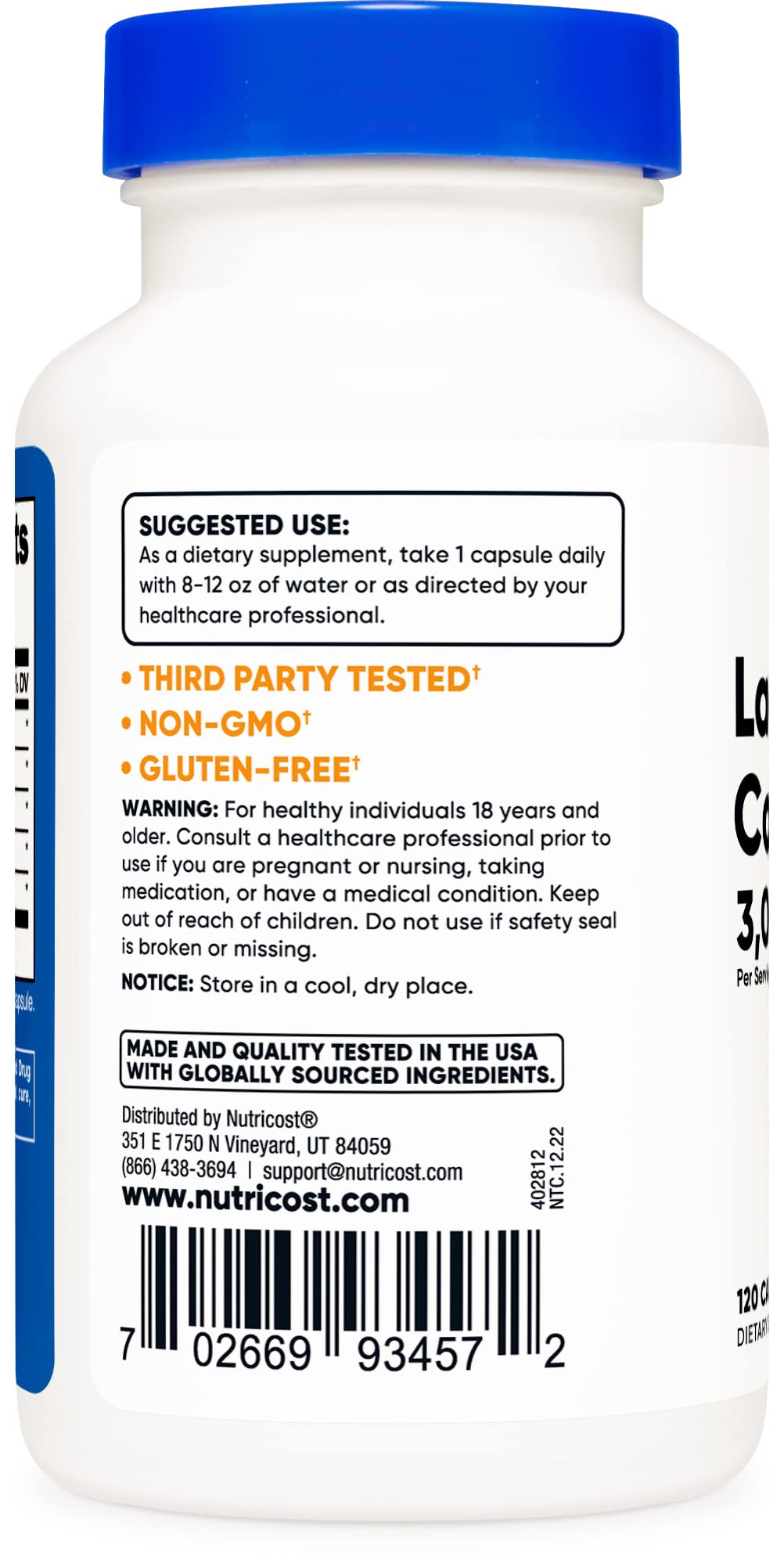 Nutricost Lactase Enzyme Complex 3,000 FCC ALU, 120 Vegetarian Capsules - Non-GMO Nutricost Au supplements