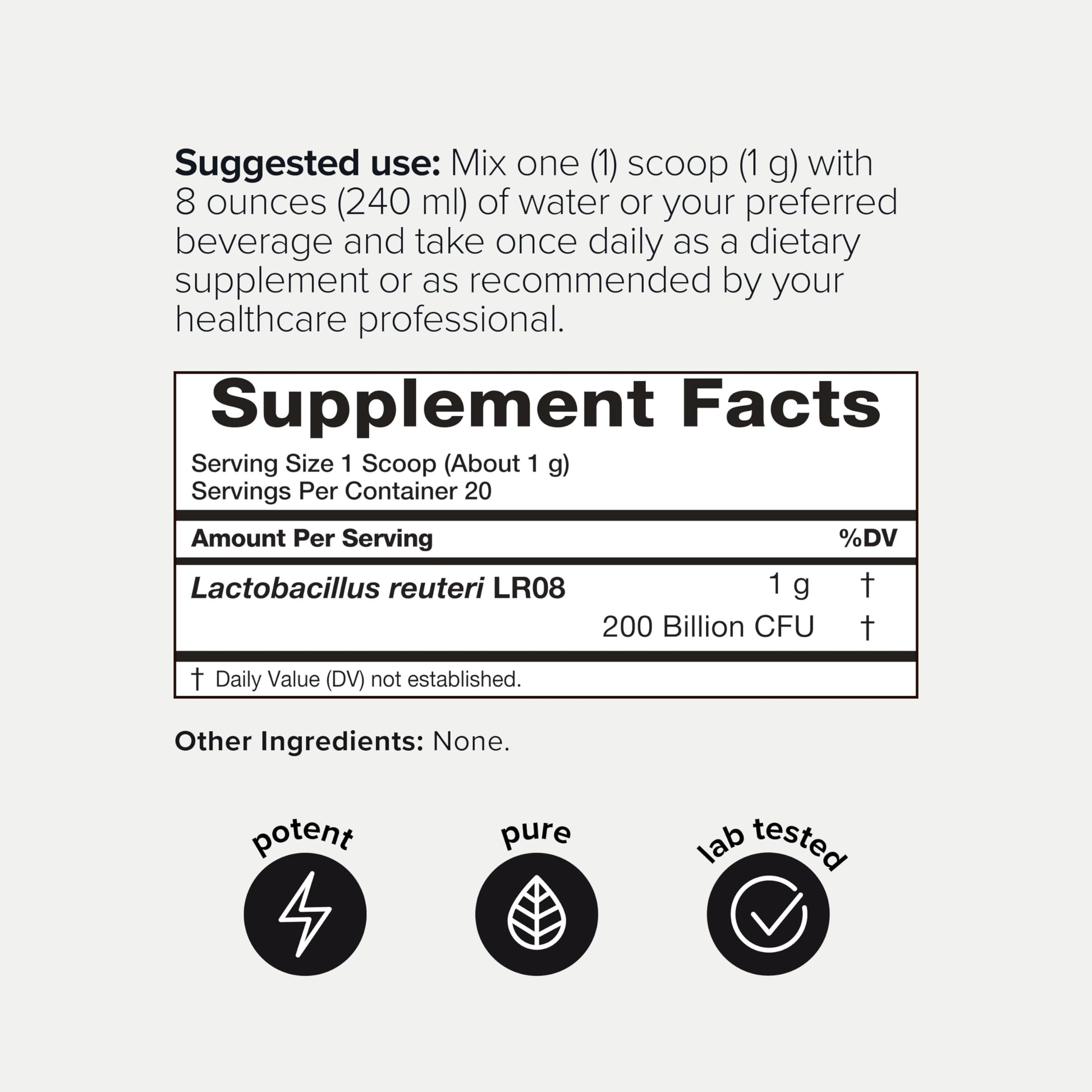 Lactobacillus Reuteri Powder – Ultra High Strength 200 Billion CFU Probiotic L Reuteri Supplement and Yogurt Starter – Third Party Tested Pure Single-Strain– Shelf-Stable – 20g Toniiq Au supplements