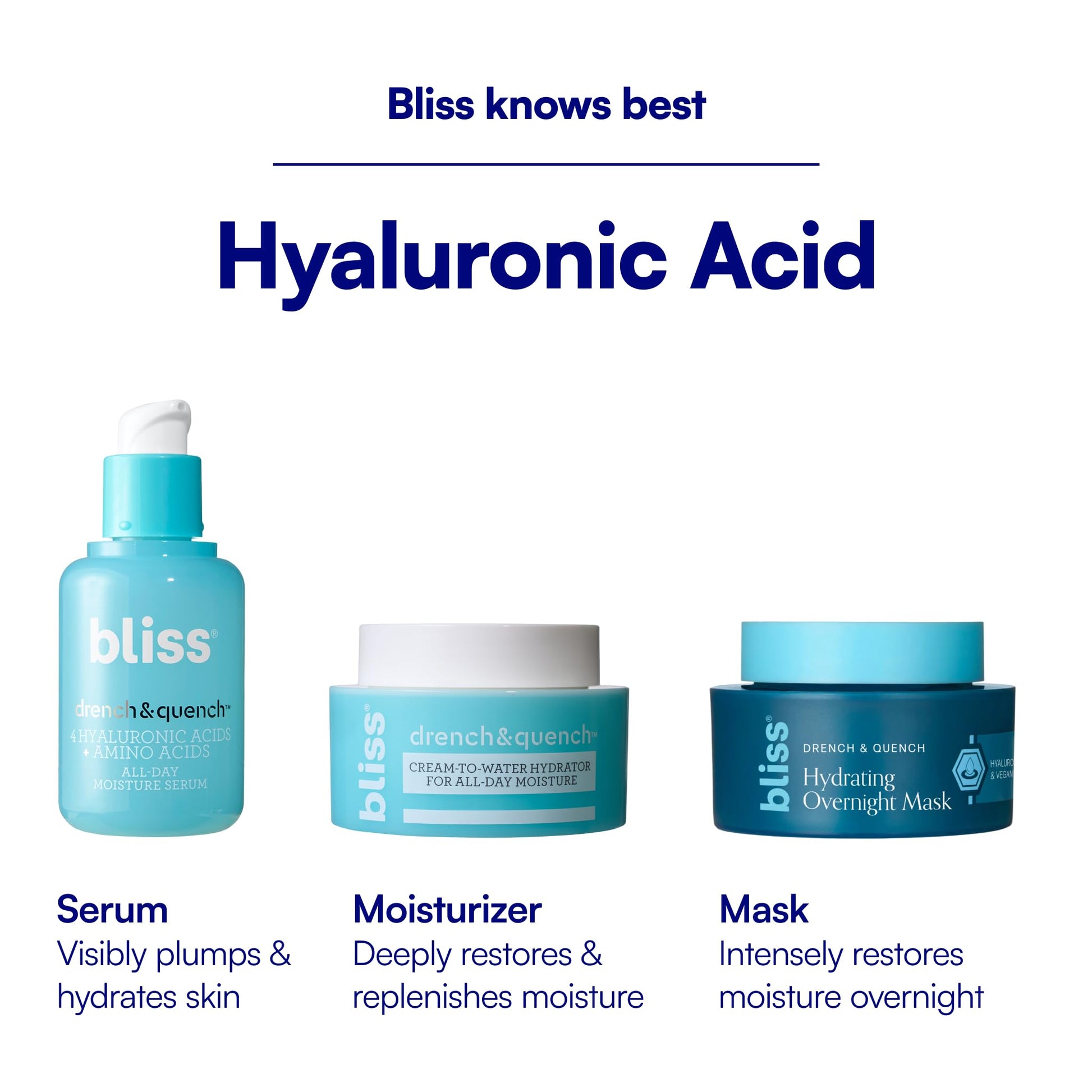 Bliss Drench & Quench Hyaluronic Acid Cream to Water Moisturizer | Lightweight Face Cream with 4 Types of Hyaluronic Acid for All Day Hydration and Plump Skin | Clean Vegan & Cruelty Free 1.7 fl oz Bliss Au supplements