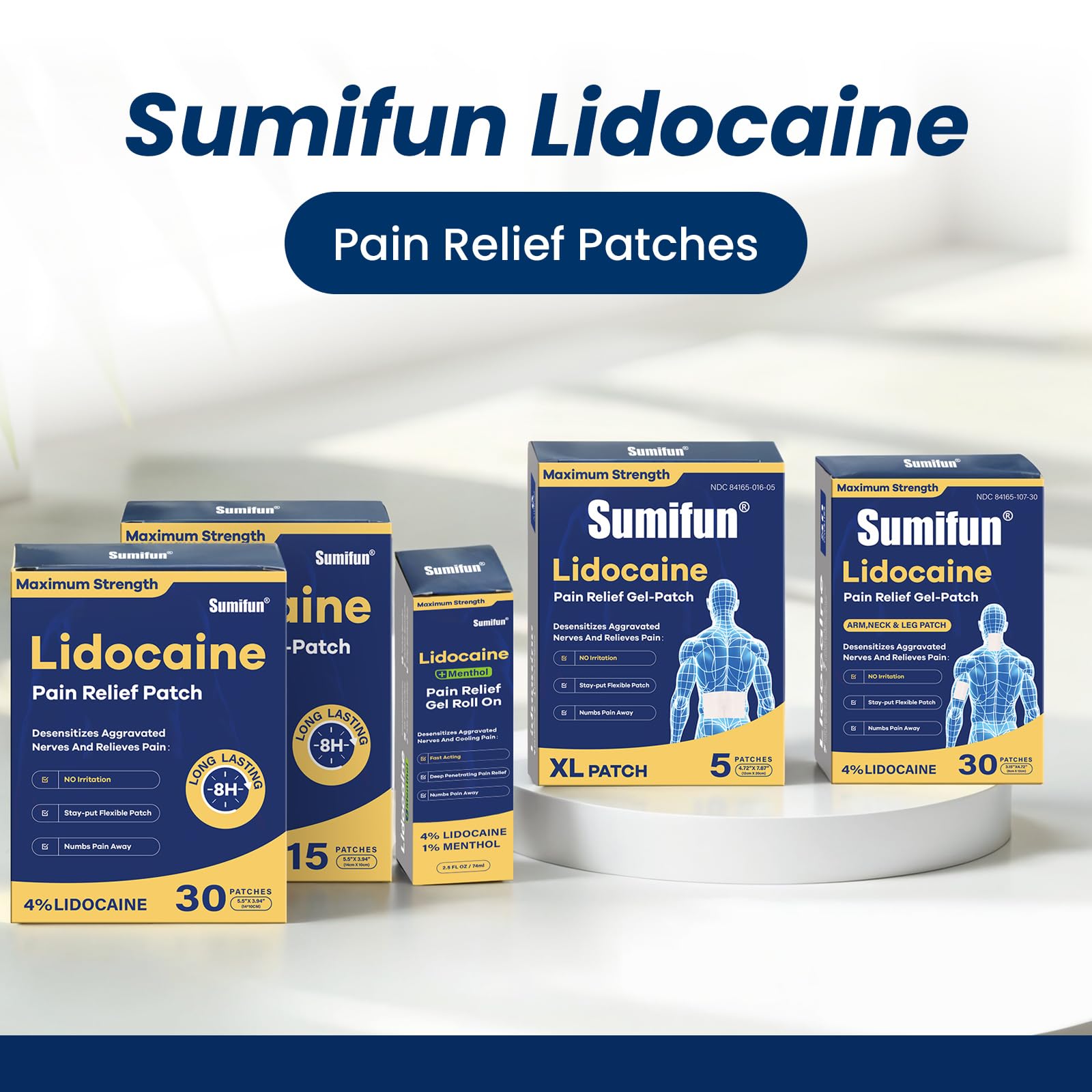 Sumifun XL Lidocaine Patches for Pain Relief, 4% Lidocaine Maximum Strength OTC, Extra Large 4.72"x7.87" for Full Back Pain Patches & Large Areas, 5 Count Sumifun Au supplements