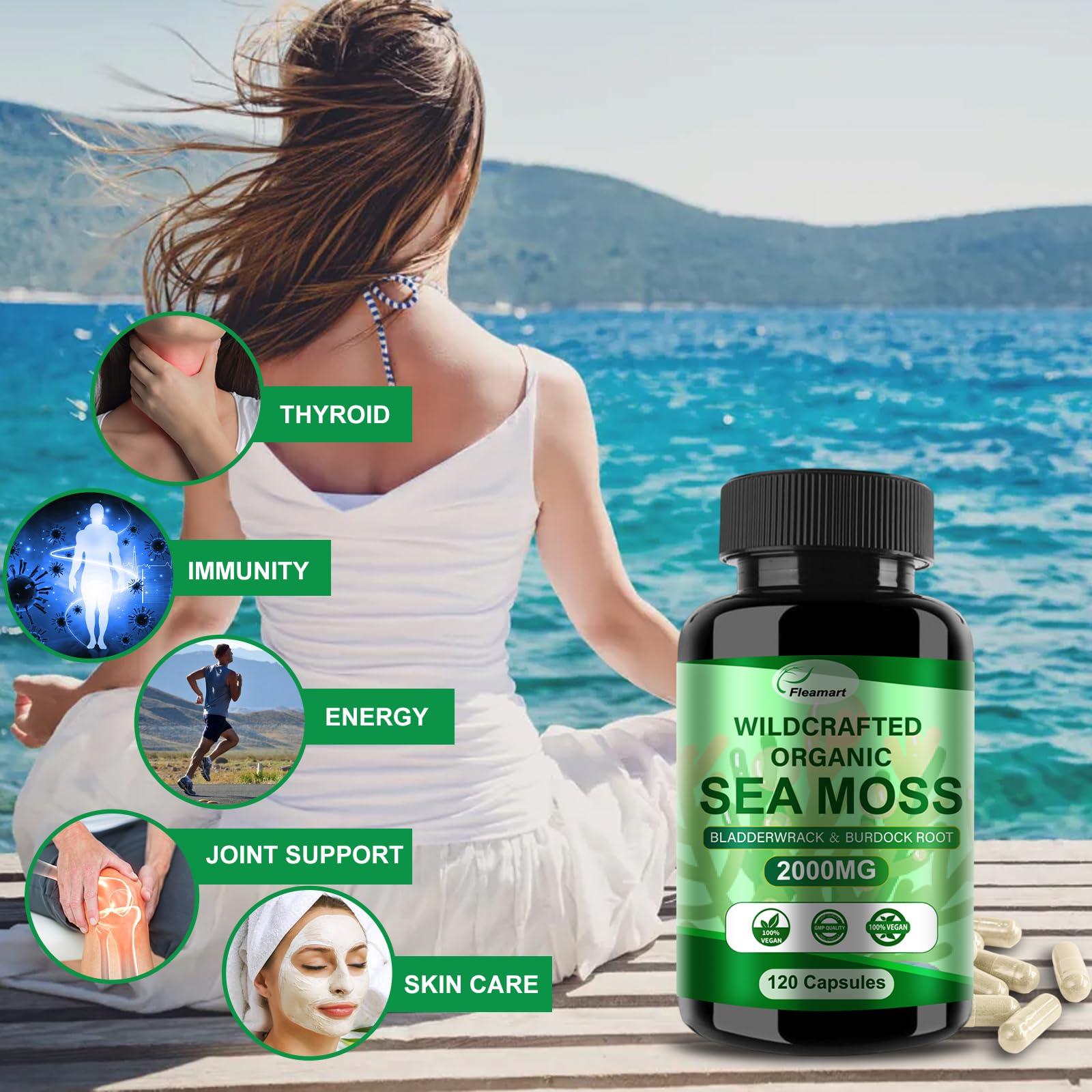 Fleamart Irish Sea Moss Capsules 120ct Raw Organic Sea Moss Wildcrafted Bladderwrack Fleamart Au supplements