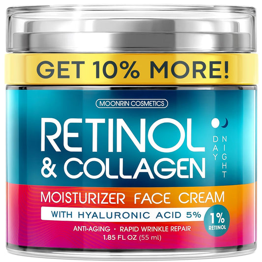 Retinol Cream for Face with Hyaluronic Acid, Day-Night Anti-Aging Moisturizer for Women, Men, Collagen Cream for Face Reduces Wrinkles, Dryness, 1.85 Oz MOONRIN COSMETICSNZ supplements