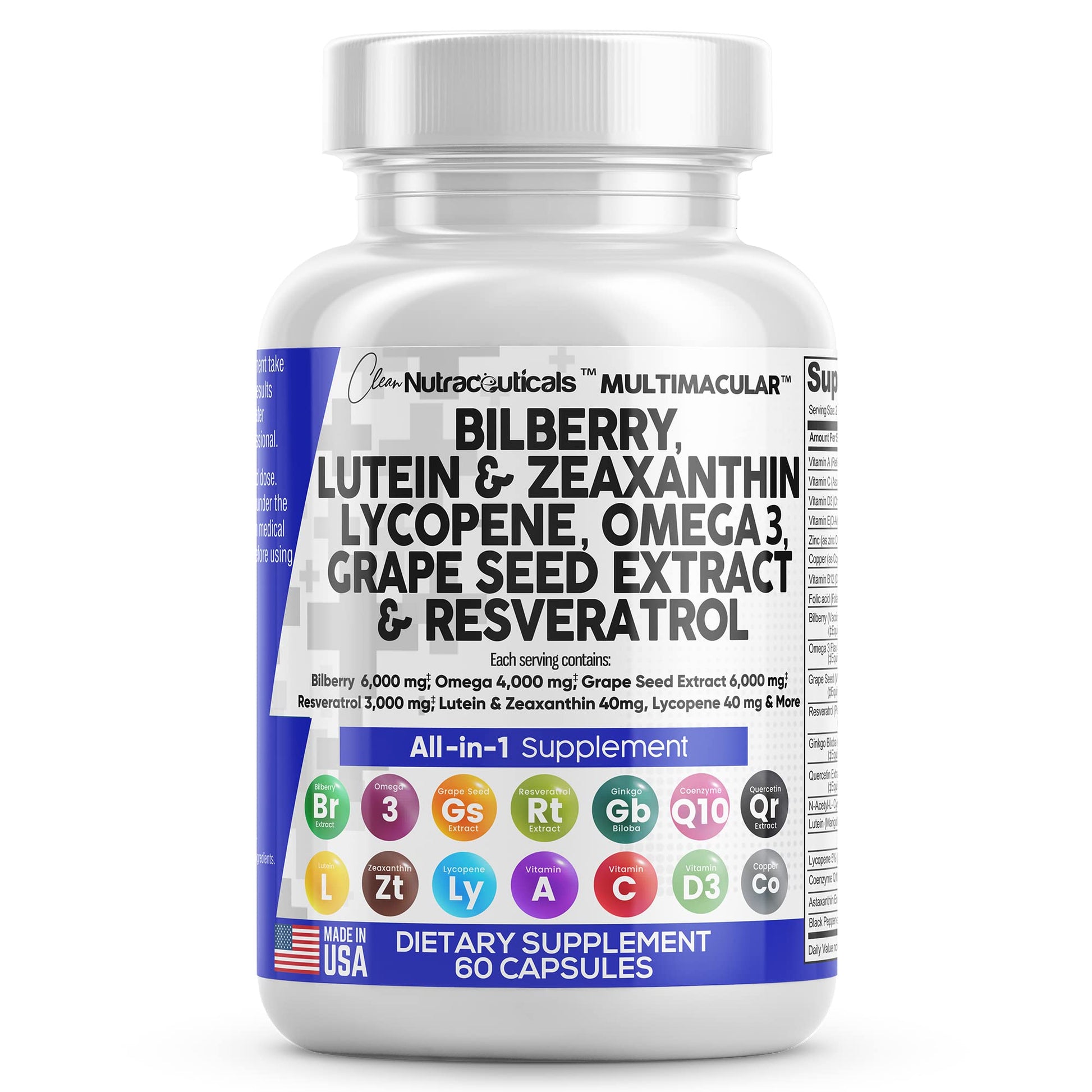 Eye Health Vitamins with Bilberry 6000mg Lutein & Zeaxanthin 40mg Lyco Clean Nutraceuticals Au supplements