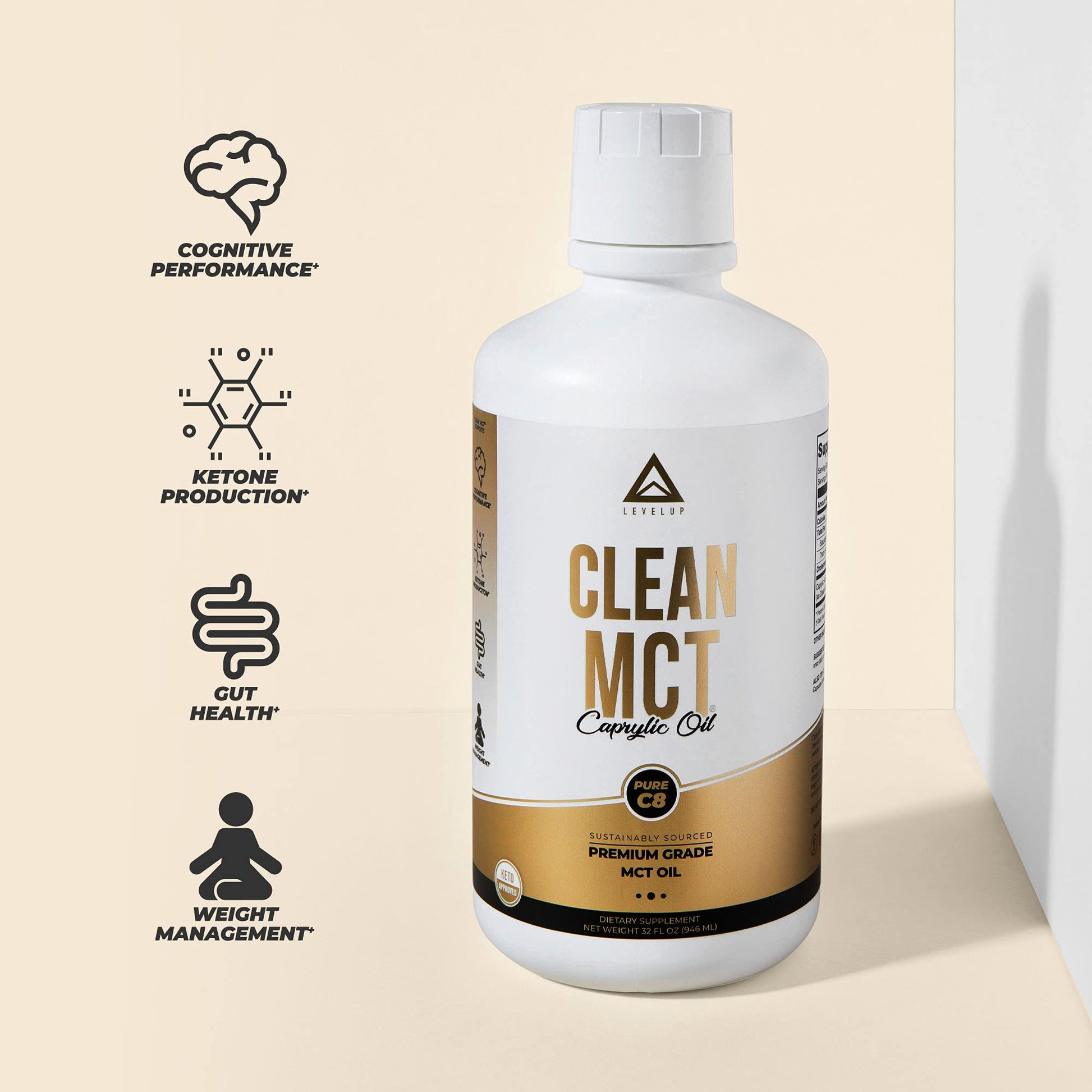 LevelUp Clean MCT Oil - 100% Caprylic C8 for Energy, Focus, Weight Management LevelUp Au supplements