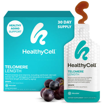 HealthyCell Telomere Length Supplement - Anti-Aging Telomere Lengthening Supplements with Phytonutrients & Vitamins for Cellular Health - AC-11, Astragalus & Resveratrol - 30 Gel Packs, Grape Flavored Healthycell Au supplements