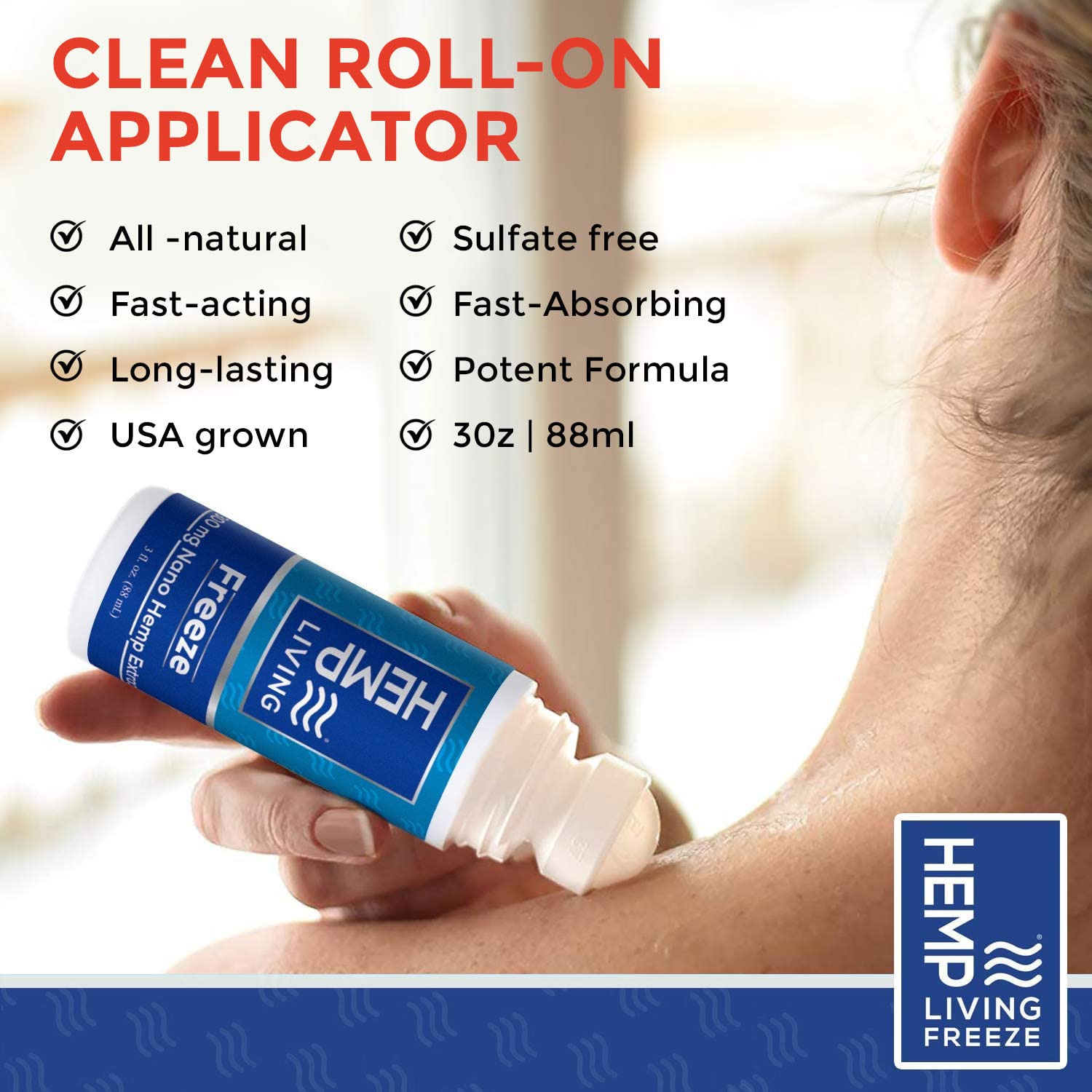 HEMP LIVING Freeze Nano Hemp Extract Roll On, Cold Therapy, Roll On for Muscles and Joint Strain, 3 oz Roll on Bottle (750 mg) HEMP LIVING Au supplements