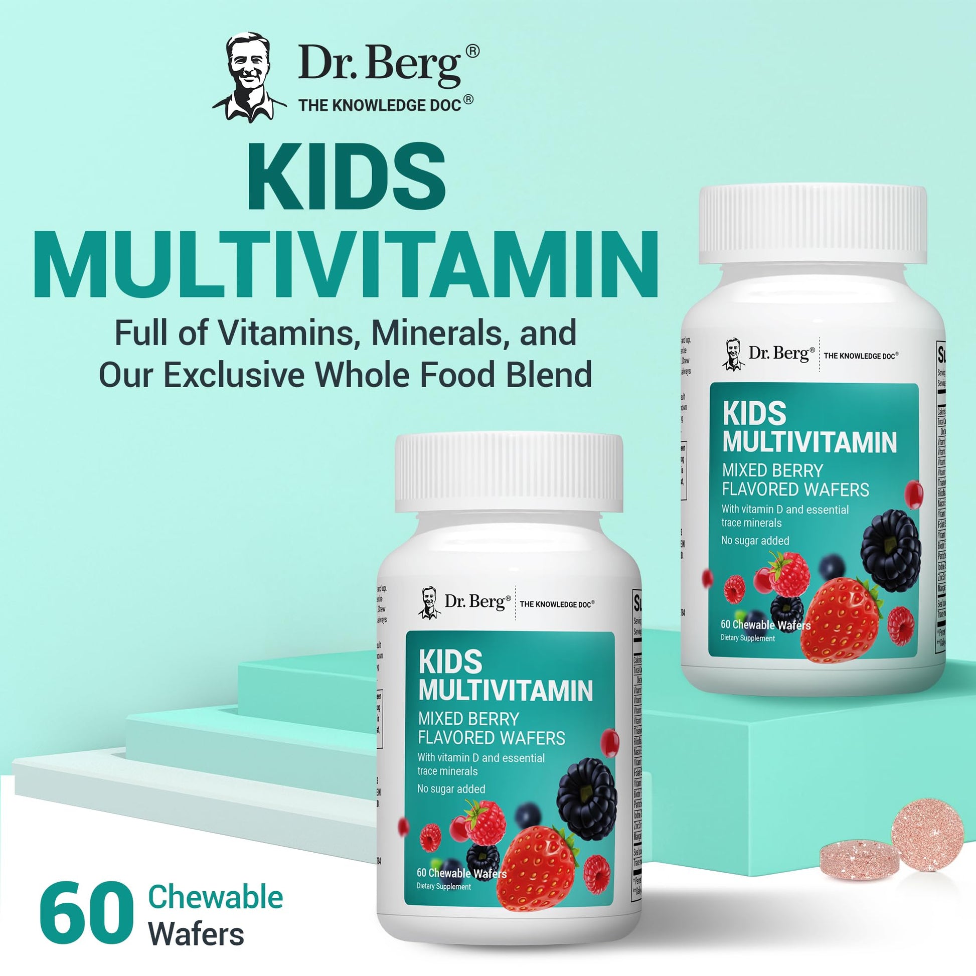 Dr. Berg Kids Chewable Multivitamins (NOT Sweetened w/Sugar) - Daily Multivitamin for Kids that Includes 20 Nutrients & Trace Mineral Complex - Mixed Berry Chewable Vitamins for Kid - Red Wafers Dr. Berg Nutritionals Au supplements