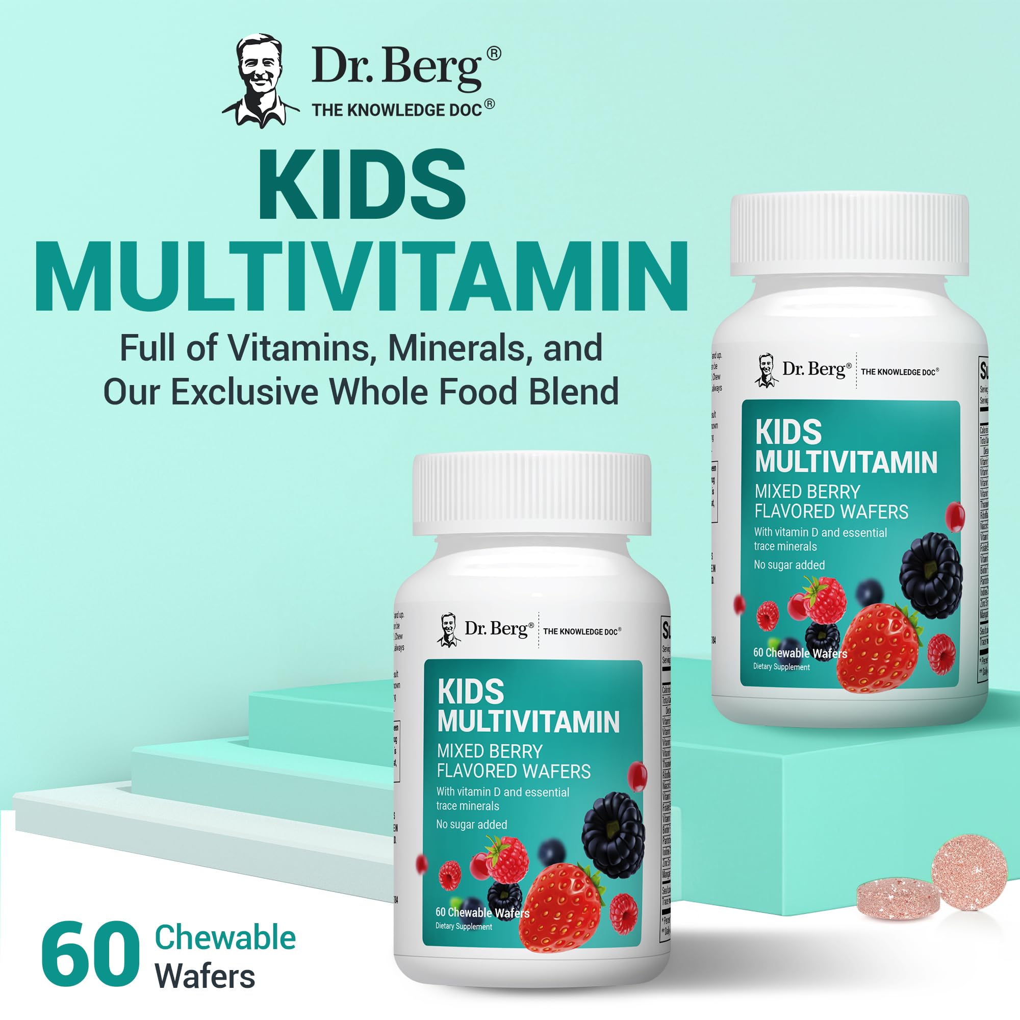 Dr. Berg Kids Chewable Multivitamins (NOT Sweetened w/Sugar) - Daily Multivitamin for Kids that Includes 20 Nutrients & Trace Mineral Complex - Mixed Berry Chewable Vitamins for Kid - Red Wafers Dr. Berg Nutritionals Au supplements
