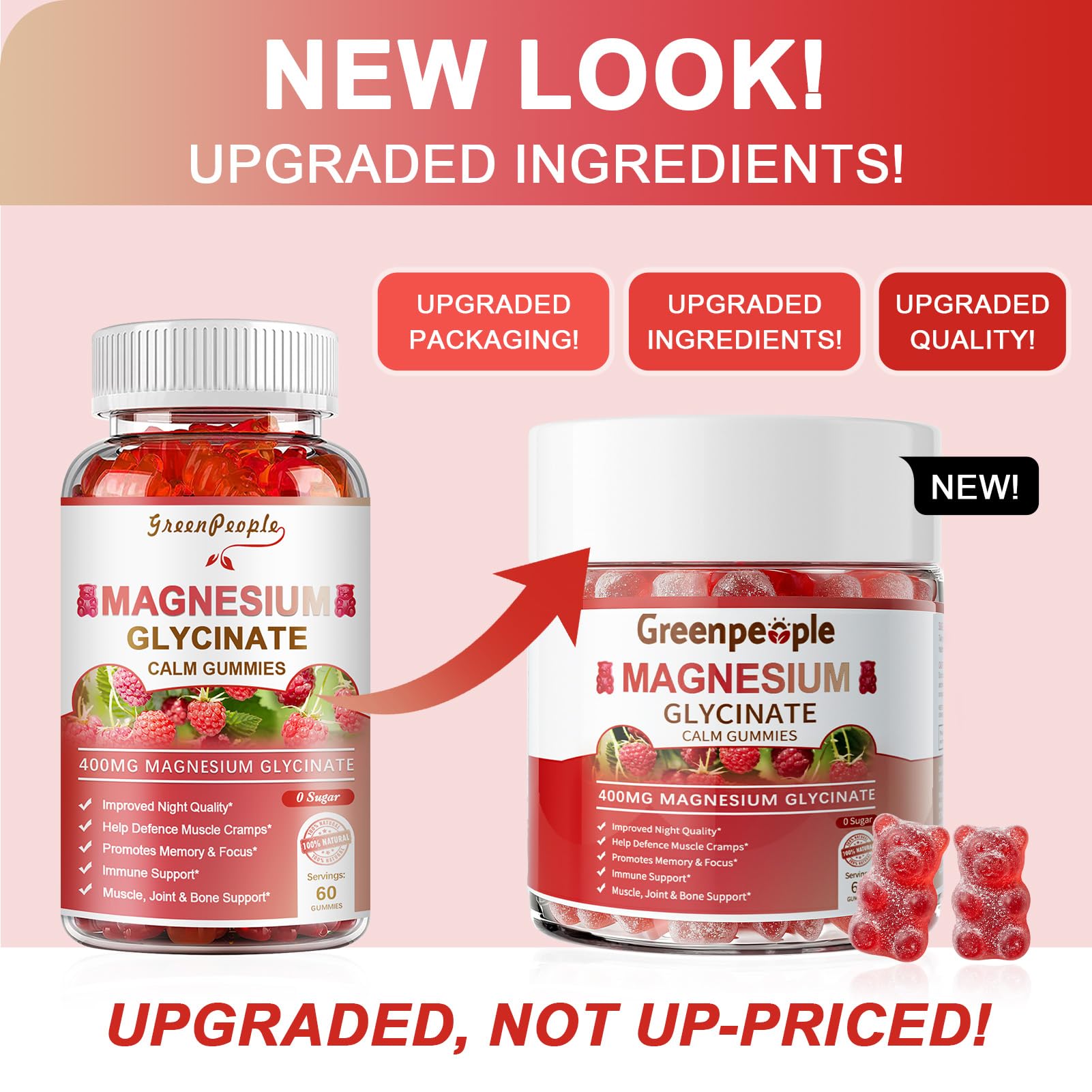 GREENPEOPLE Magnesium Glycinate Gummies 400mg - Sugar Free Magnesium Supplement with Magnesio Citrate, Vitamin D, and B6 for Calm Support & Sleep for Adults - High Absorption - Raspberry Gummies GREENPEOPLE Au supplements