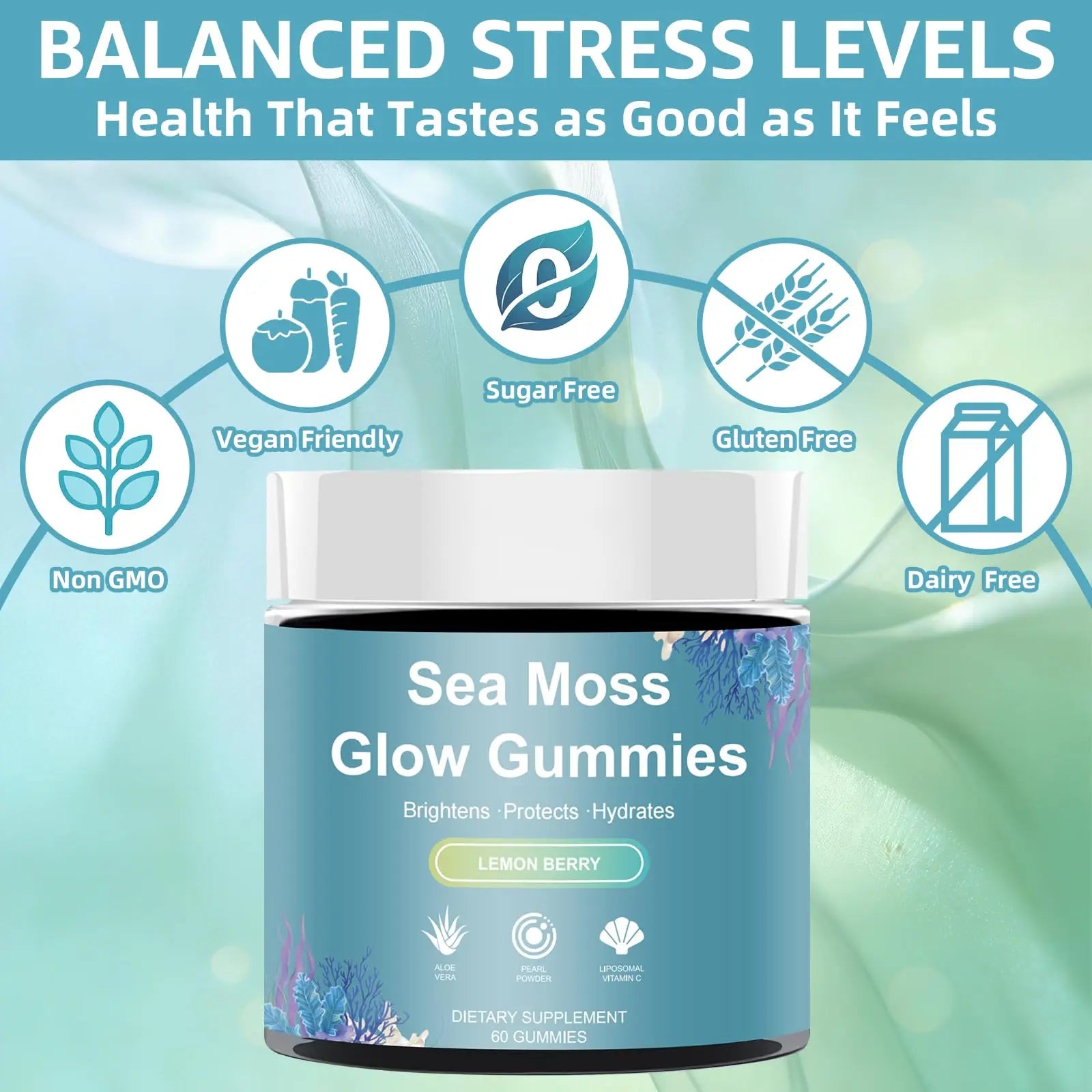HICFRWE Sea Moss Glow Gummies - Hair Gummies with Vitamin C, Vitamin E, Aloe Vera, Pearl Powder Supports Faster Hair Growth HICFRWE Au supplements