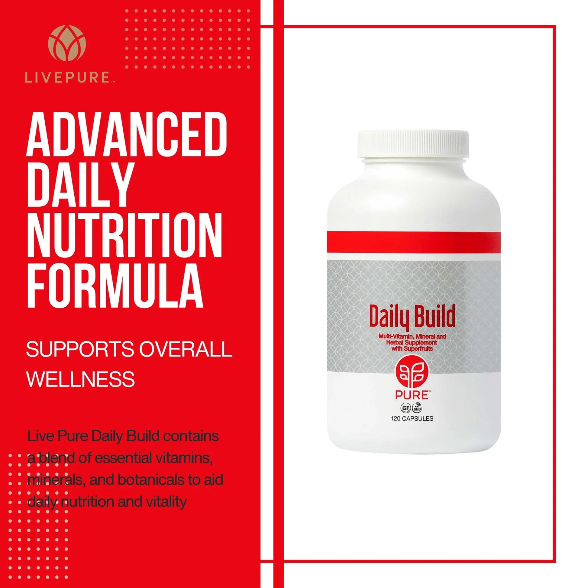 PURE Daily Build | 120 Capsules | Advanced Multivitamin Supplement | Enhanced with Essential Vitamins, Minerals PURE Au supplements