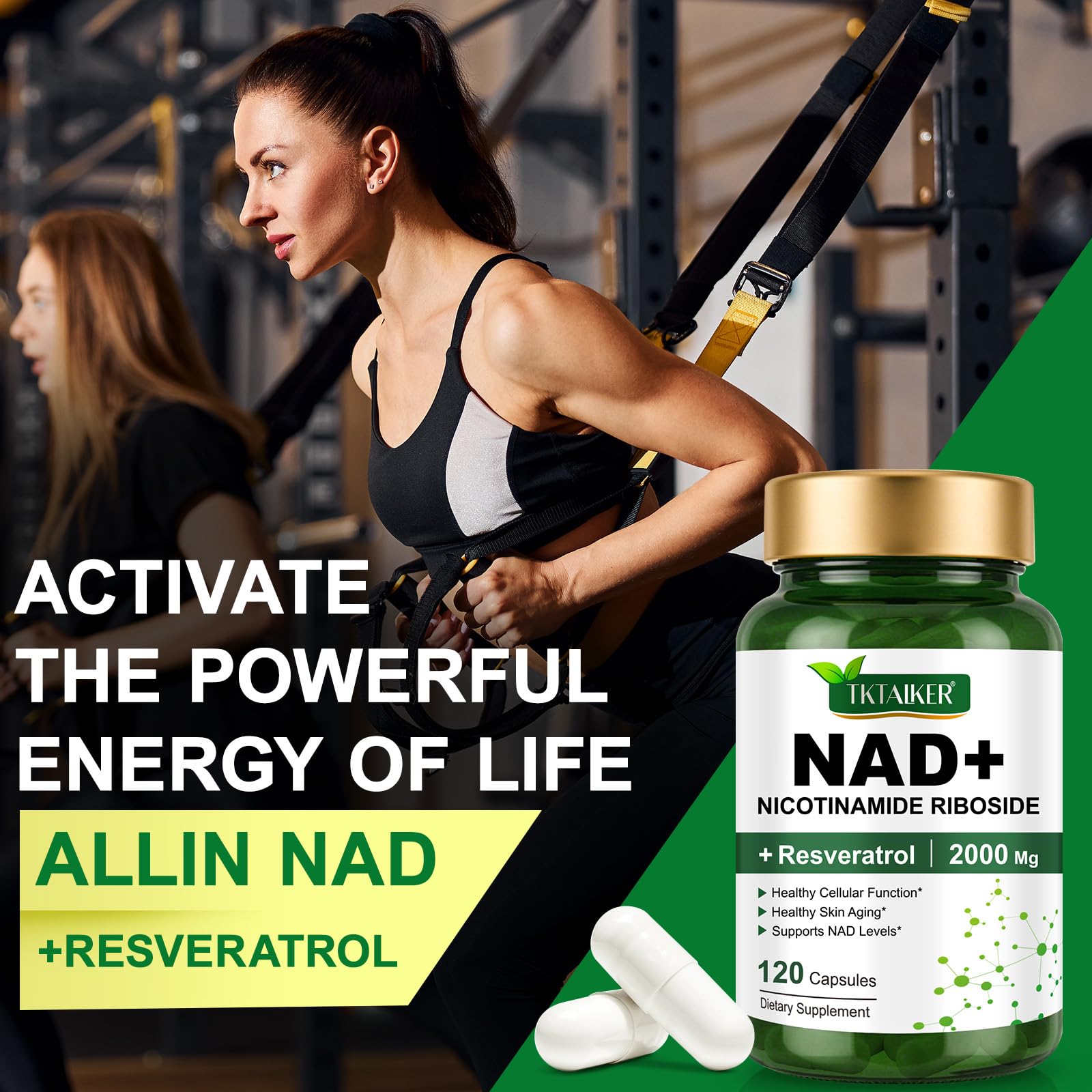 TKTALKER NAD Supplement 2000 Mg - 120 Capsules True NAD & Resveratrol, NMN Alternative Liposomal NAD+ for Women & Men, Support Cellular Health, Stamina & Healthy Aging - Ultra Strength Capsules TKTALKER Au supplements