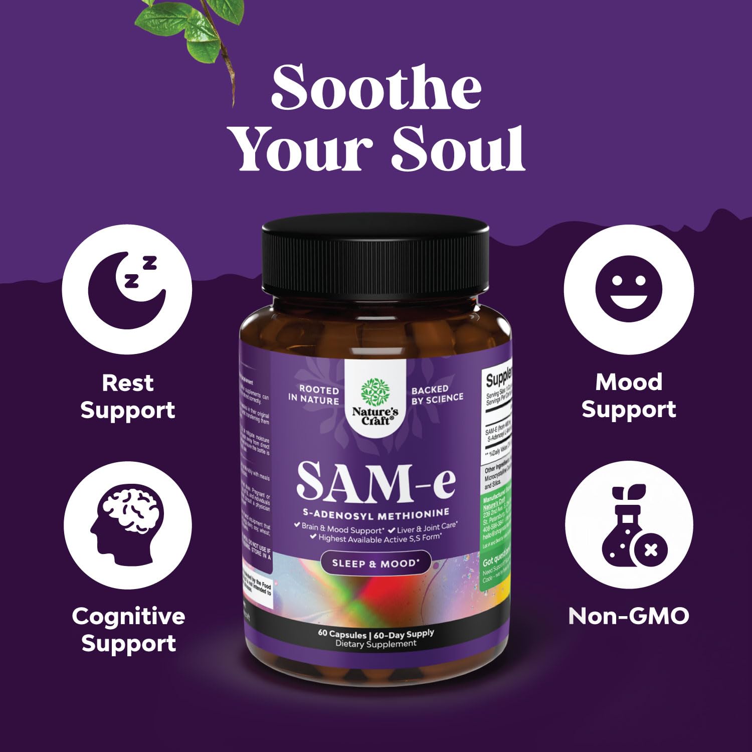 Sam-E 200mg Mood Support Supplement - S-Adenosyl Methionine Sam-E Supplement for Natural Relaxing Mood Boost Brain Support and Liver Detox Cleanse - Vegan Non-GMO and Gluten Free - 60 Count Natures Craft Au supplements