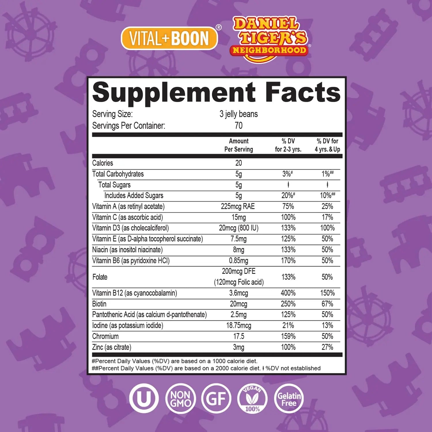 Daniel Tiger - Kids Multivitamin Jellybeans (210 Jellybean Bottle) Toddler 2+ & Kids Vitamins - 13 Essential Vitamins & Minerals to Support Bone Health Vital+Boon Au supplements
