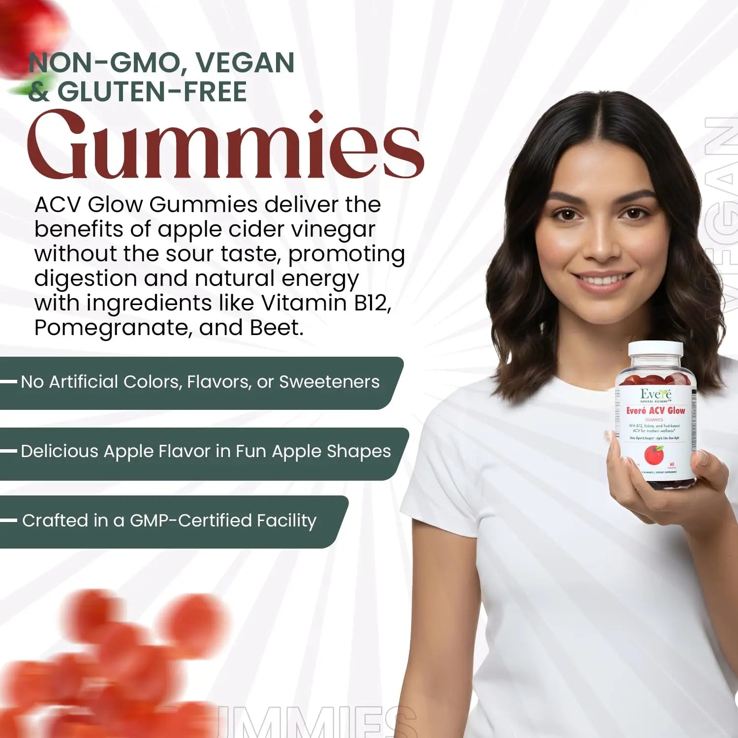 Everé ACV Glow Gummies – Apple Cider Vinegar with B12, B6, Iodine, Folate, Beetroot & Pomegranate – Daily Wellness Support for Energy & Balance The EverÉ Natural Alchemy Au supplements