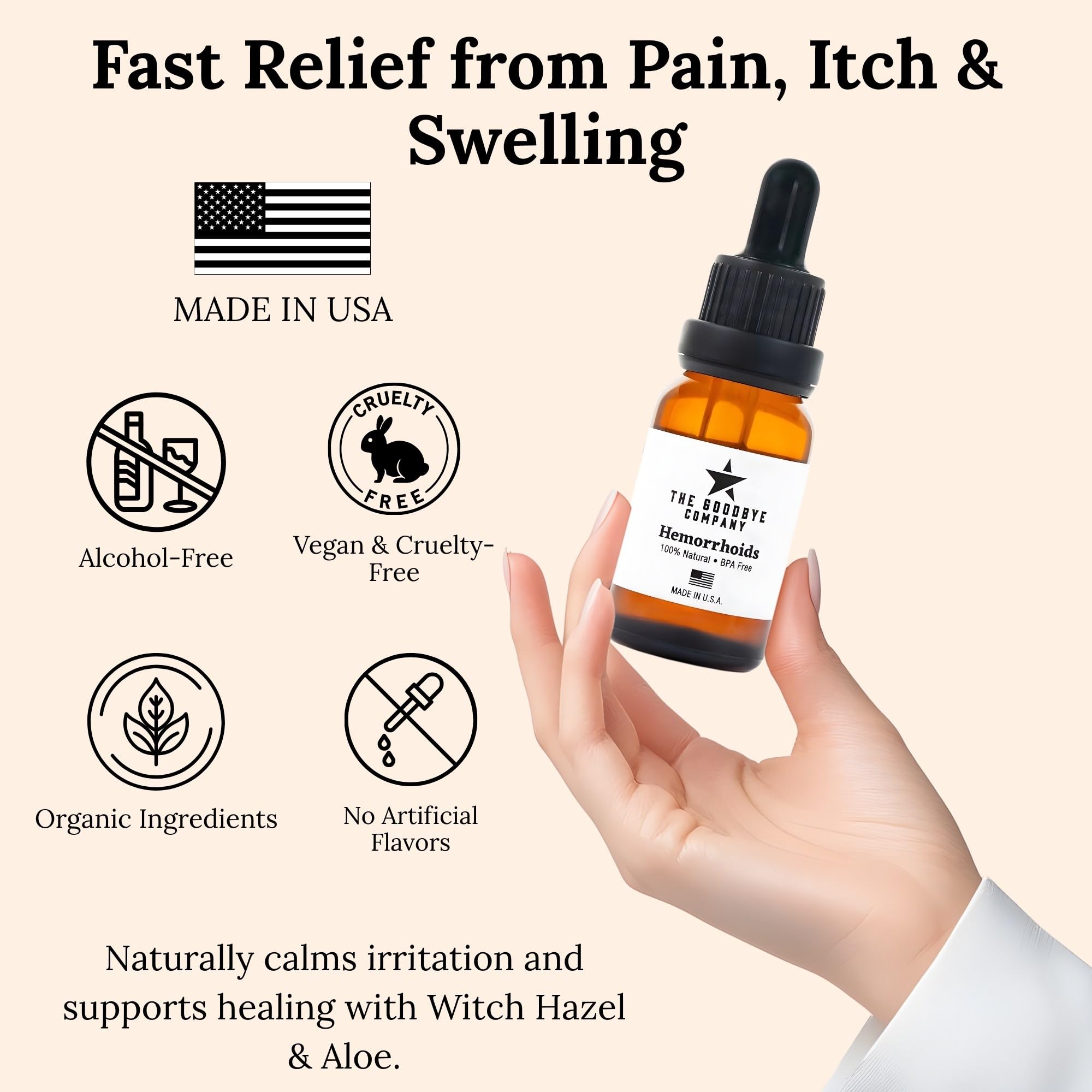 The Goodbye Company Organic Hemorrhoid Relief Serum - Natural Witch Hazel Treatment for Pain, Itch & Swelling - Internal External Soothing Formula - Vegan, USA Made, 15mL The Goodbye Company Au supplements
