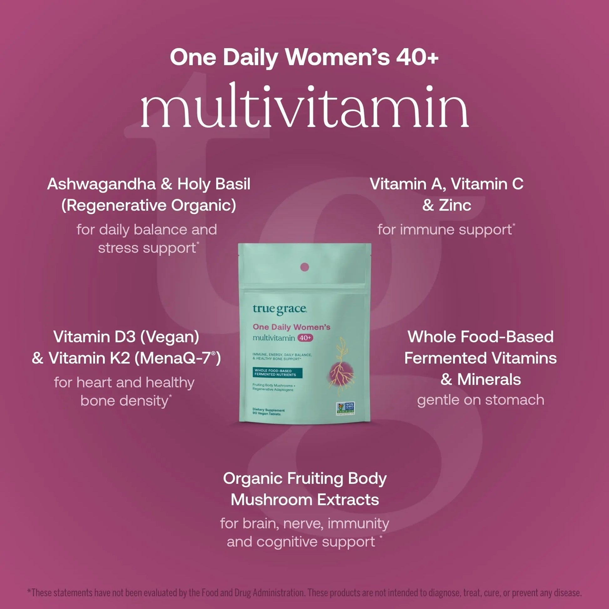 True Grace One Daily Women’s Multivitamin 40+ Fermented Minerals, Organic Adaptogens & Mushrooms Energy, Immune, Bone Support True Grace Au supplements