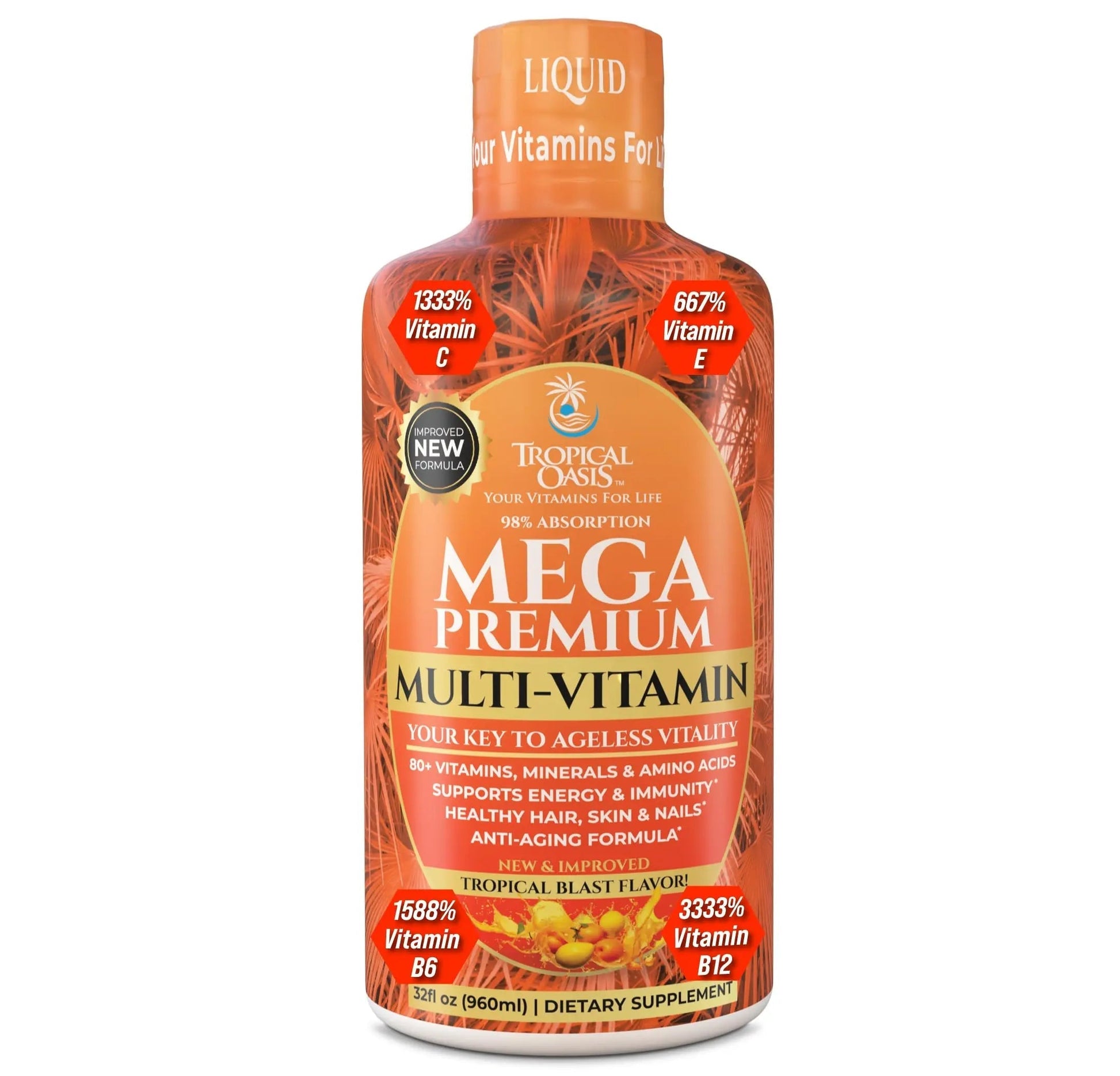 Mega Premium Liquid Multivitamin | Natural Immune Support Vitamin w/ 1333% Vitamin C, 200% D3, Zinc + 20 Vitamins, 70 Minerals Tropical Oasis Au supplements