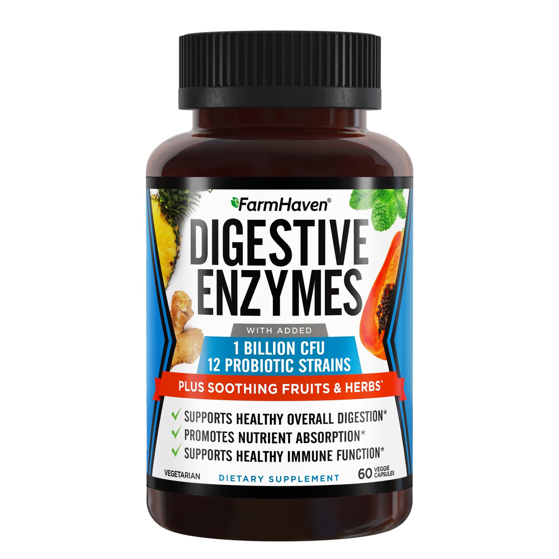 FarmHaven Digestive Enzymes with 18 Probiotics & Herbs | Papaya, Bromelain, Protease & More for Lactose Absorption & Better Digestion | Helps Bloating, Gas, Constipation | Vegetarian, 60 Capsules FarmHaven Au supplements