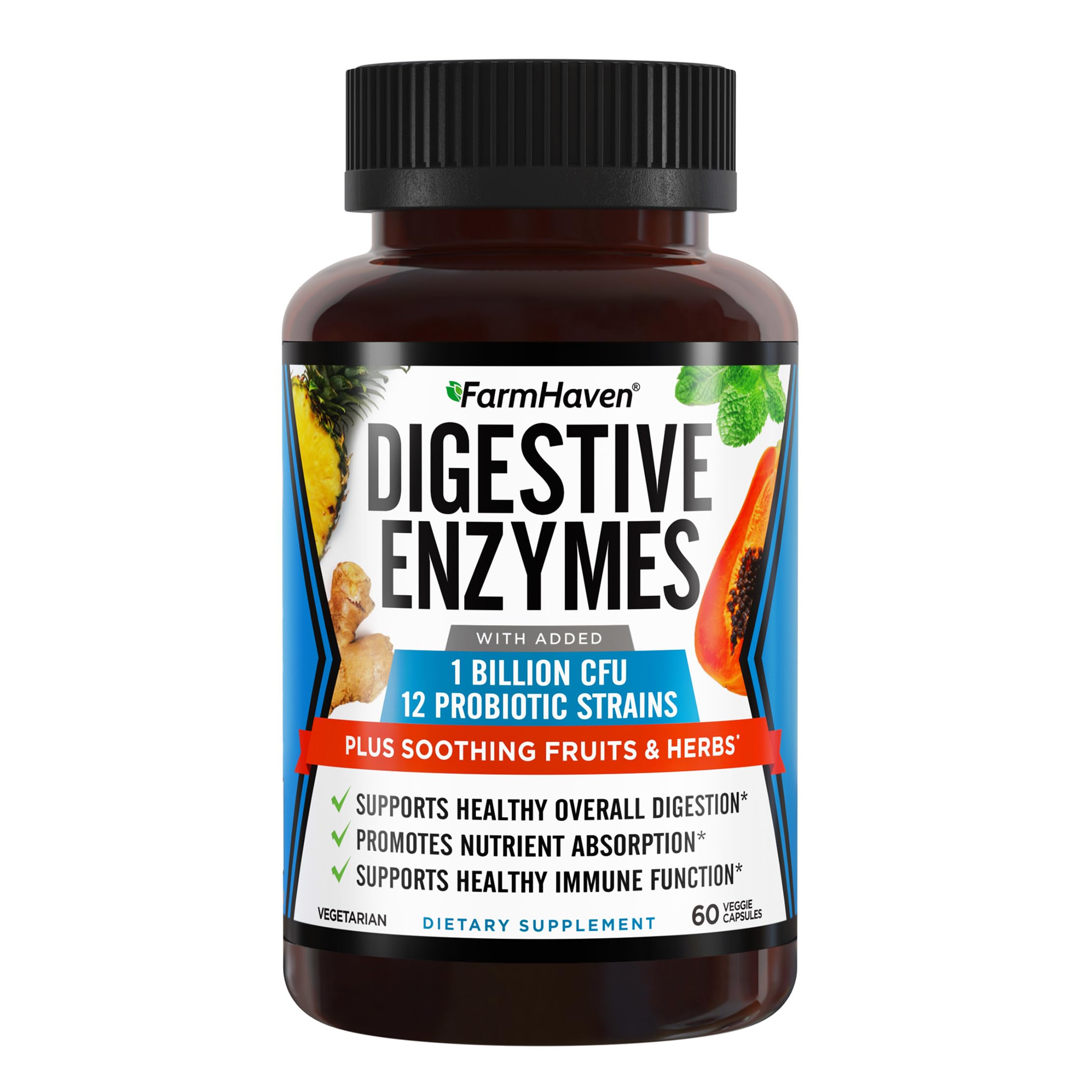 FarmHaven Digestive Enzymes with 18 Probiotics & Herbs | Papaya, Bromelain, Protease & More for Lactose Absorption & Better Digestion | Helps Bloating, Gas, Constipation | Vegetarian, 60 Capsules FarmHaven Au supplements
