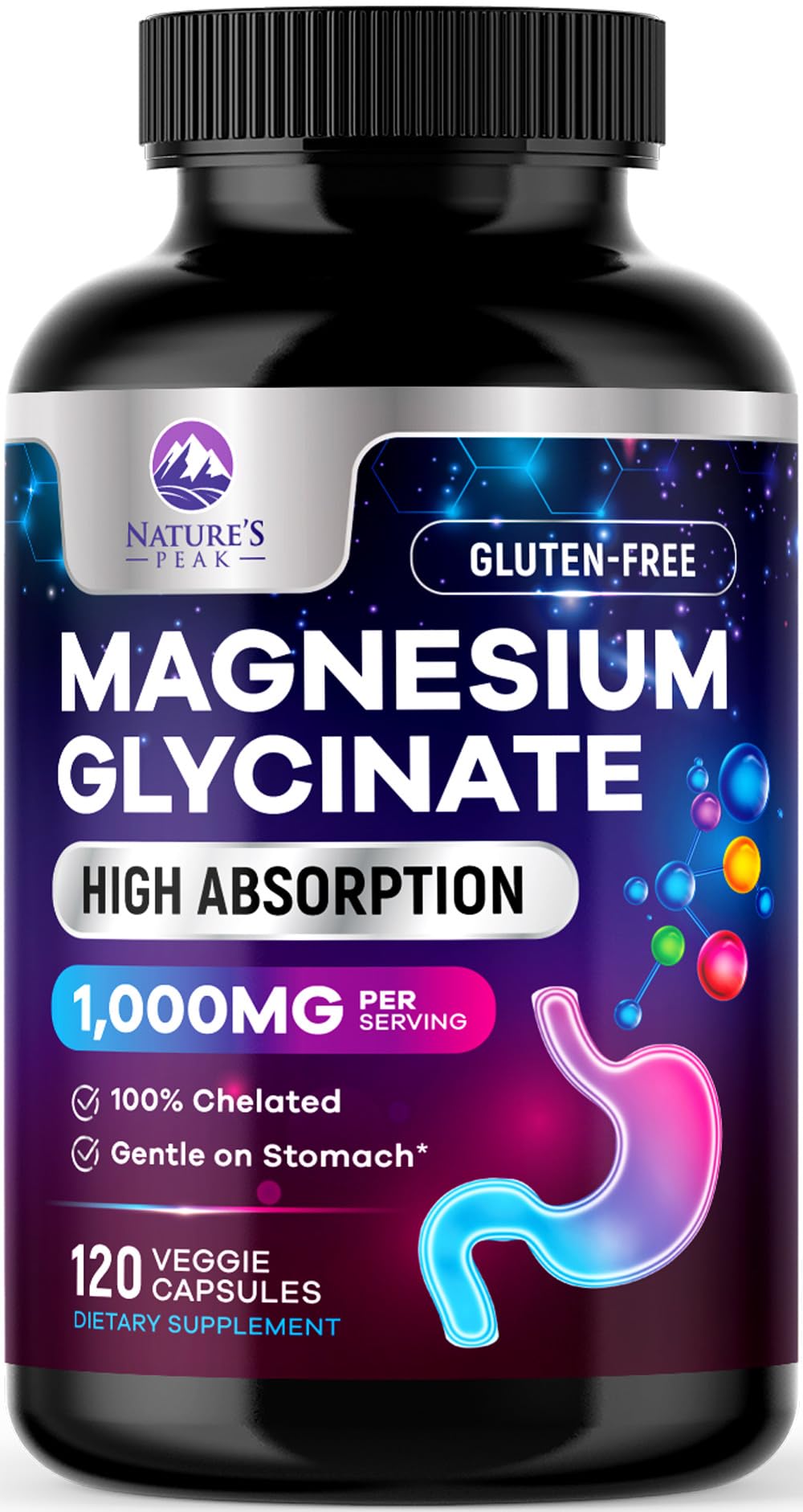 Magnesium Glycinate Capsules 1000mg Per Serving - Pure & Chelated for Max Absorption - Supports Muscle, Nerve & Heart Health, Sleep Support - Magnesium Supplement for Whole Body Support - 120 Capsules Nature's Peak Au supplements