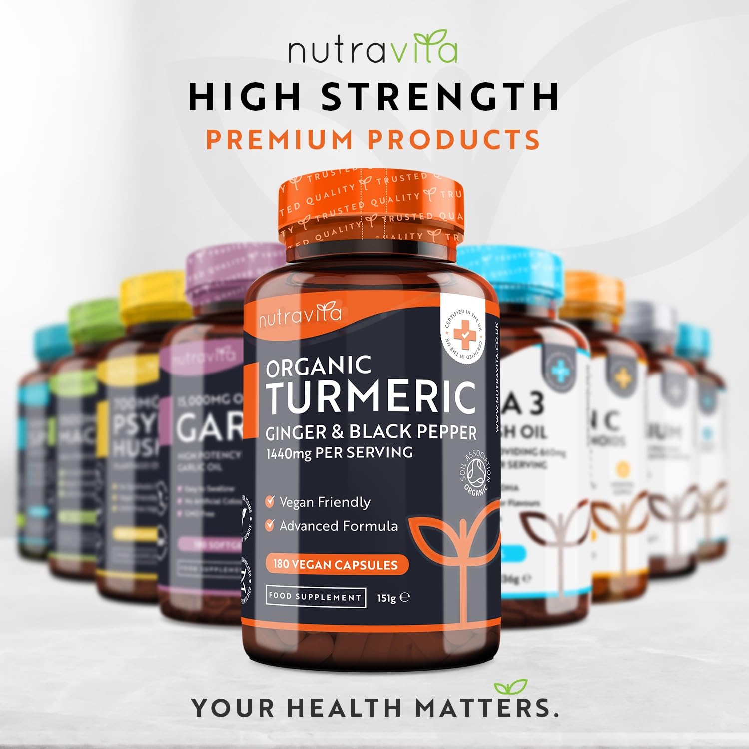 Organic Turmeric 1440mg (High Strength) with Black Pepper & Ginger - 180 Vegan Turmeric Nutravita Au supplements
