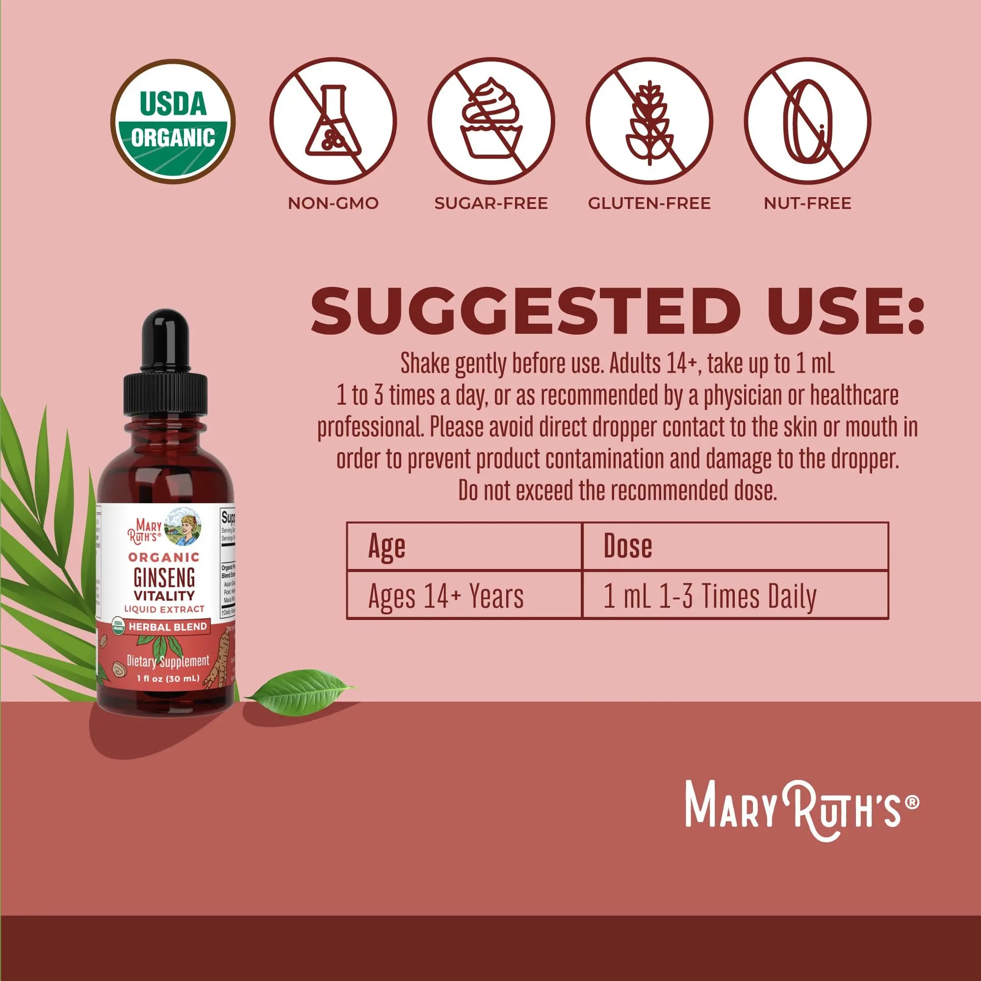 MaryRuth Organics Herbal Supplement for Brain Function | Boost Energy | Memory | Vitality USDA | Ginseng with Ashwagandha | Eleuthero and Maca Root Extract | 1 Fl Oz MARYRUTH'S Au supplements