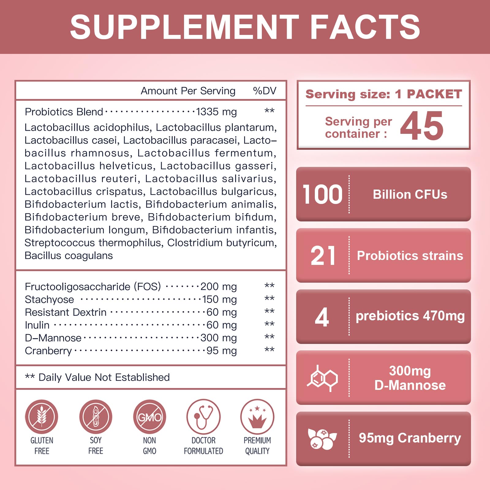 NATURE TARGET Probiotics-for-Women Prebiotics-and-Probiotics-Powder, 100-Billion-CFUs 45-Day-Supply, Women's-Probiotic with D-Mannose and Cranberry for Urinary Tract/Gut/Digestive Health NATURE TARGET Au supplements
