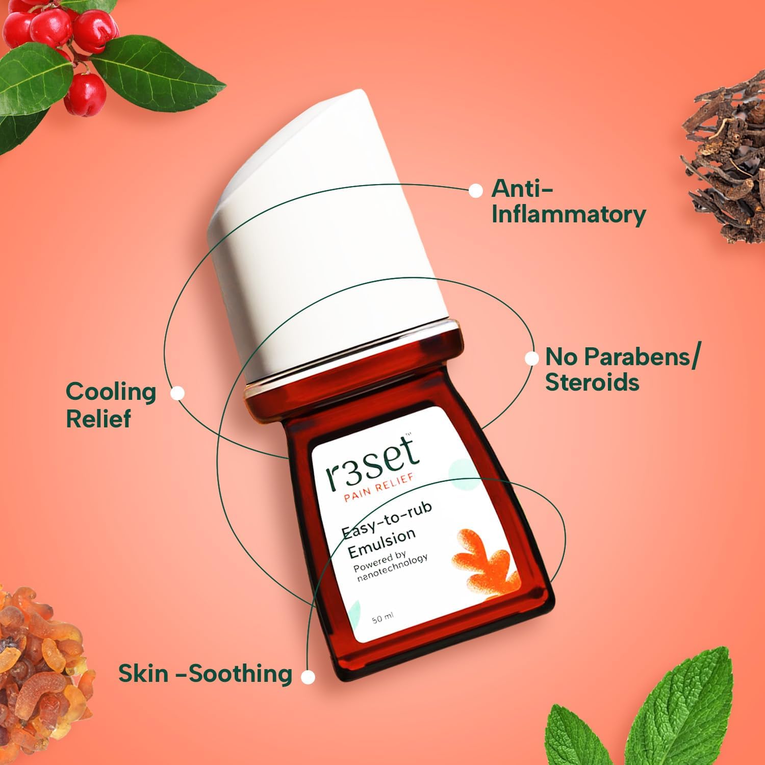 Pain Relief Emulsion Roll-On | Fast Relief for Muscle, Joint, Back, Neck, Knee Pain, Sports Injuries | 100% Natural, Absorbs Easily, No Side Effects | Herbal Ingredients for Aches & Soreness - 50ml Generic Au supplements