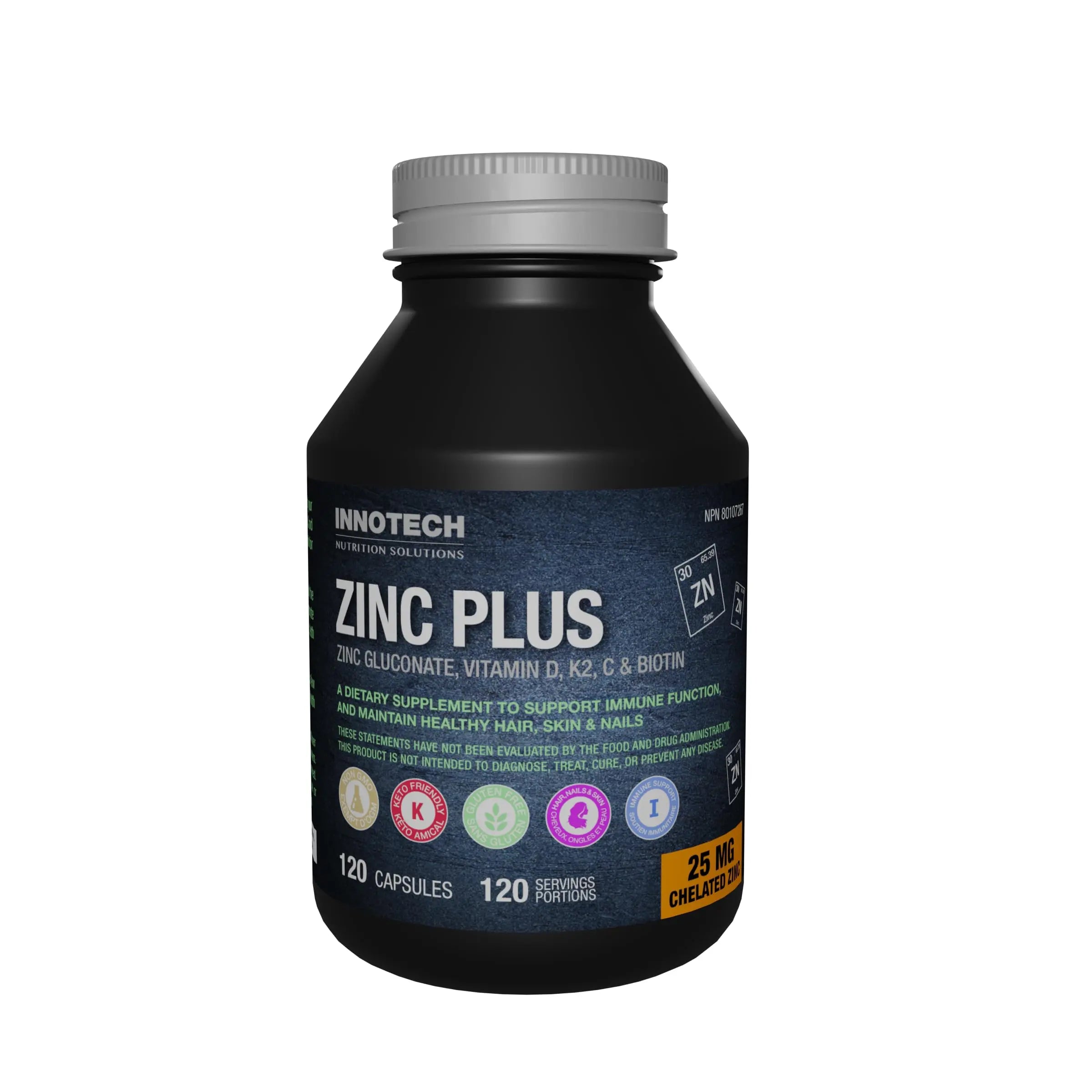 Innotech Nutrition Zinc Plus Immune Hair Skin & Nails Support Chelated Zinc Vitamin D3 & Biotin 120 Vegan Capsules Innotech Nutrition Solutions Au supplements