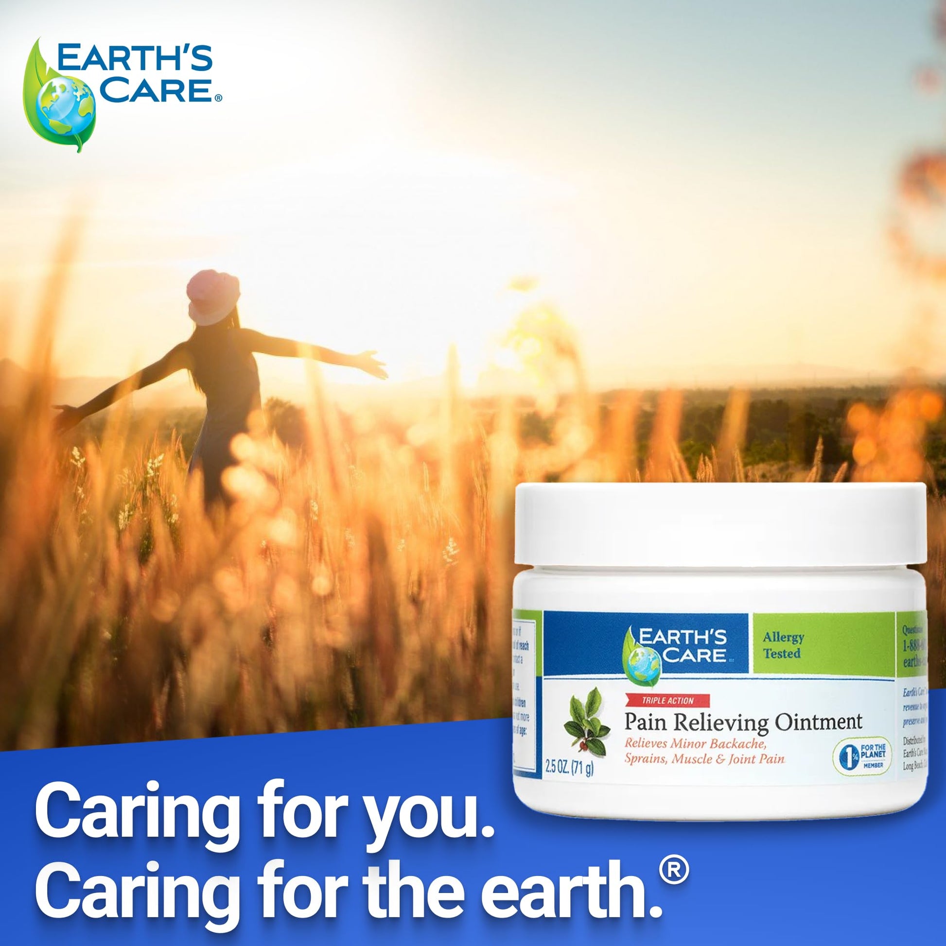 Earth's Care Triple Action Pain Relieving Ointment, No Parabens, Colors or Fragrances, Allergy-Tested 2.5 OZ. (2 Jars) Earth's Care Au supplements
