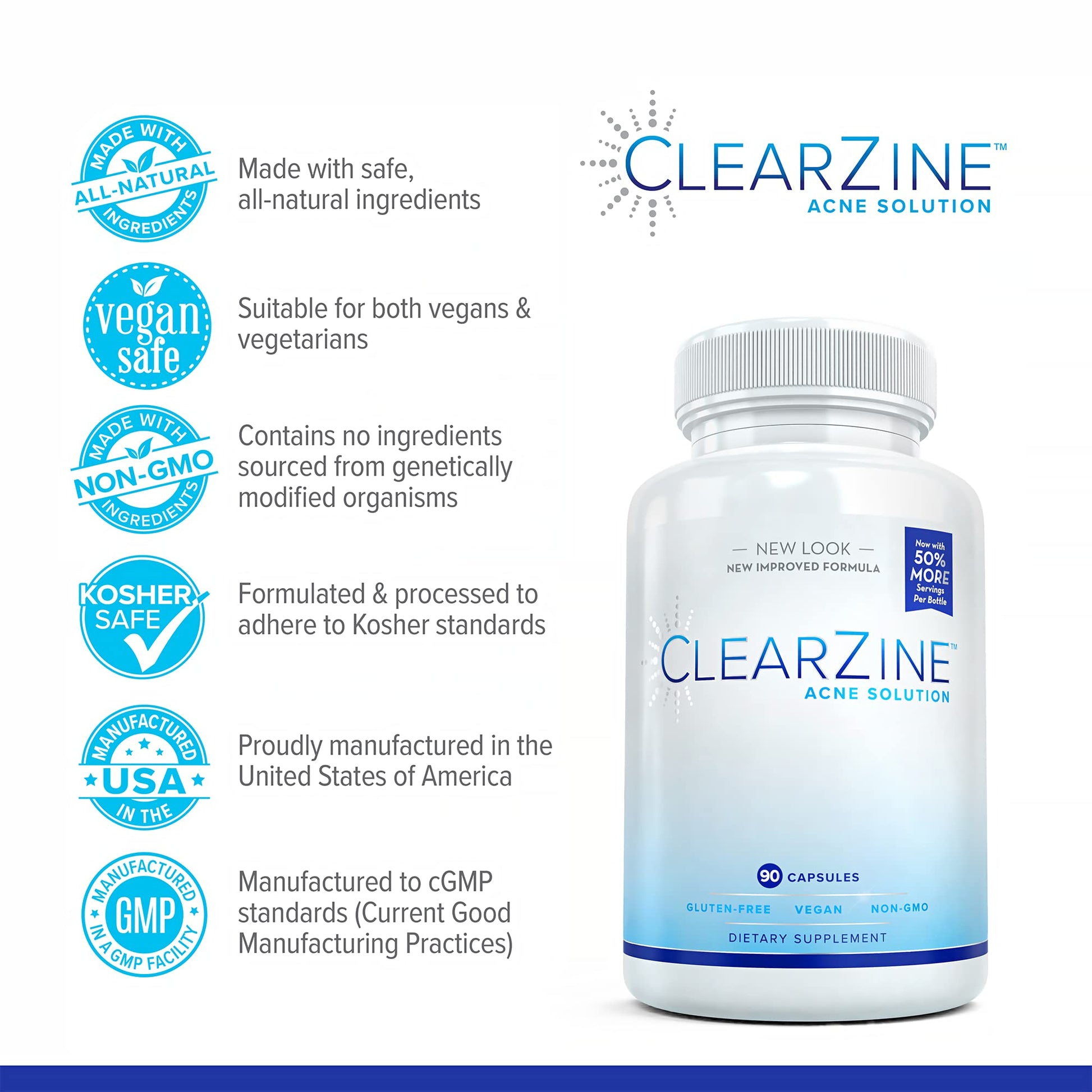 ClearZine Acne Pills for Teens & Adults | Clear Skin Supplement, Vitamins for Hormonal & Cystic Acne | Stop Breakouts, Oily Skin and Zits, 90 Caps ClearZine Au supplements