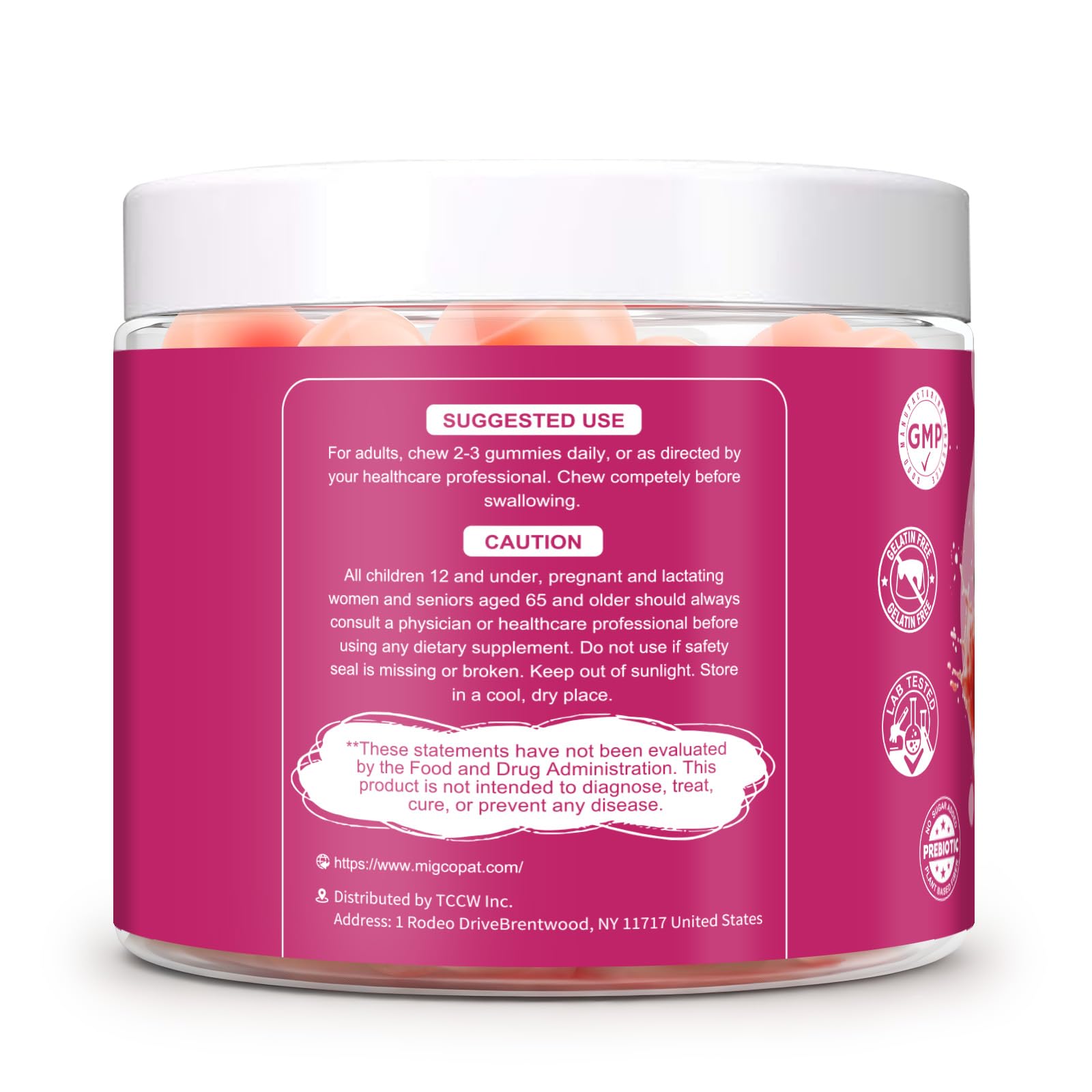 Migcopat 10G Fiber Gummies with Collagen Peptides, Hyaluronic Acid, Vitamin C, ACV, 30 Billion CFU Probiotics – Sugar Free Collagen Gummy for Skin, Hair & Nails – Digestive Health Support – 60 Cts Migcopat Au supplements