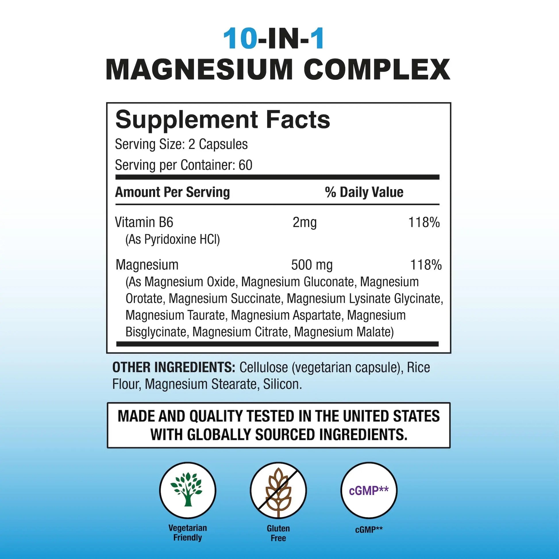 Puregen Labs 10 in 1 Magnesium Complex 500mg with B6-120 Veggie Capsules [High Absorption and Bioactivity] Non-GMO, NO Gluten and Dairy P Puregen Labs Au supplements