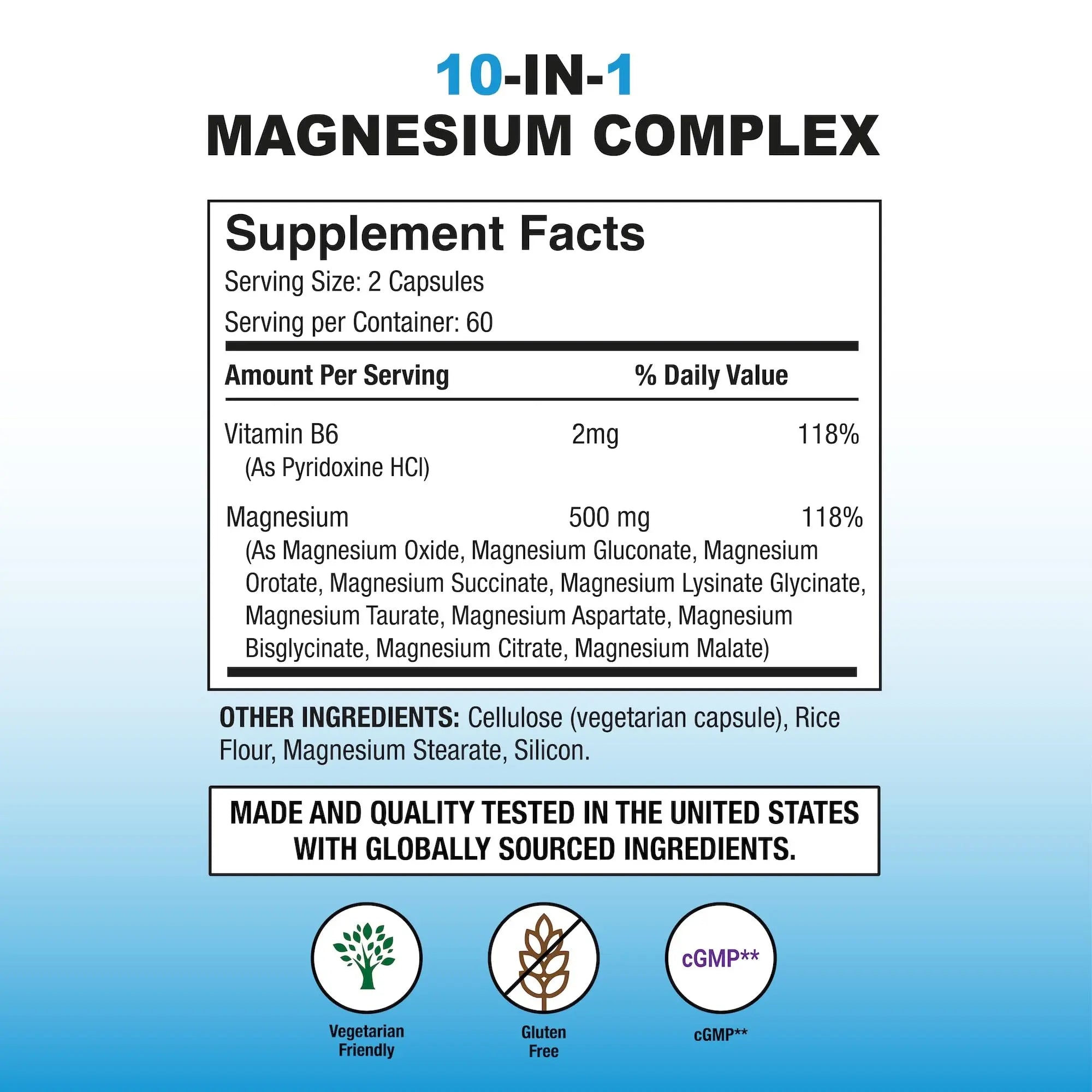 Puregen Labs 10 in 1 Magnesium Complex 500mg with B6-120 Veggie Capsules [High Absorption and Bioactivity] Non-GMO, NO Gluten and Dairy P Puregen Labs Au supplements