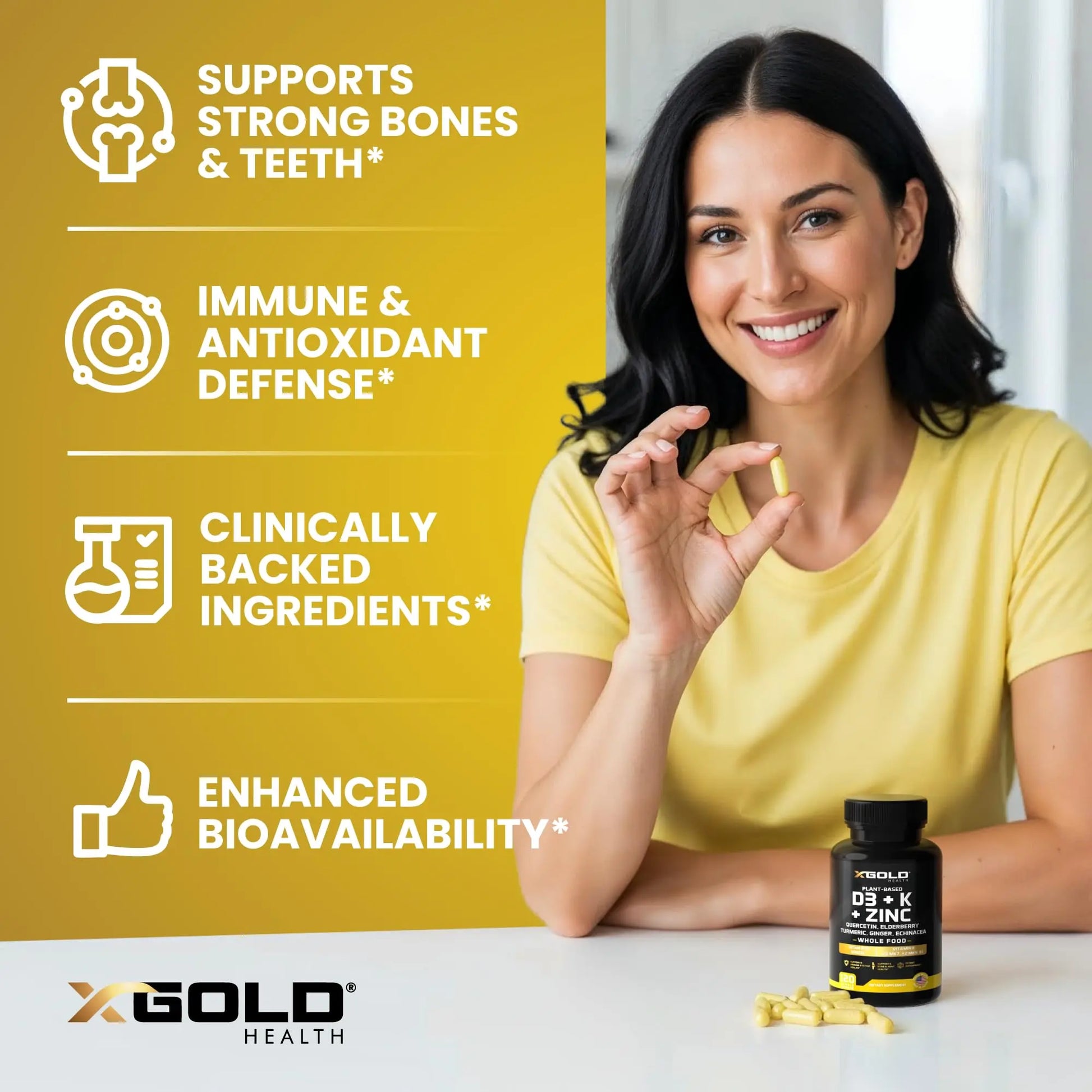 Vitamin D, K2, K1, Zinc, Quercetin, Elderberry, Turmeric, Ginger & Echinacea Whole Food Supplement 8 in 1- D3 5000 IU Plant-Based from Lichen, Vitamin K (K2 MK7, MK4, K1), D3 K2 Vitamins -120 Capsules X Gold Health Au supplements