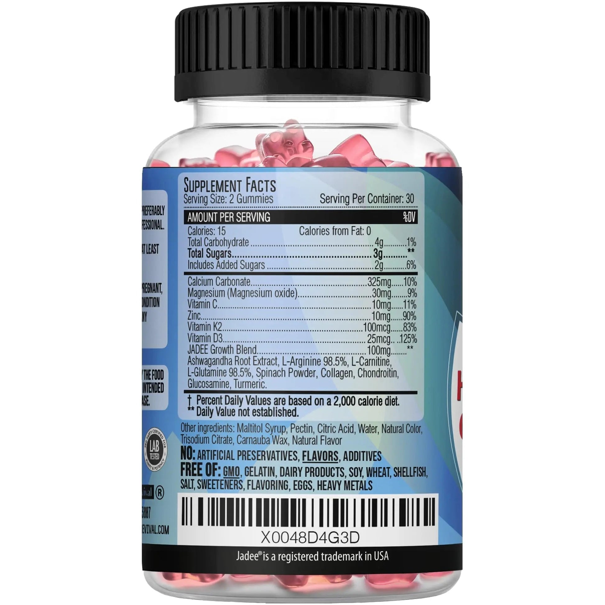 Jadee Height Growth Gummies for Teens & Kids Calcium 325mg, Teen Vitamins D3,K2,C, Magnesium, Ashwagandha, Zinc, L-Arginine Jadee Au supplements